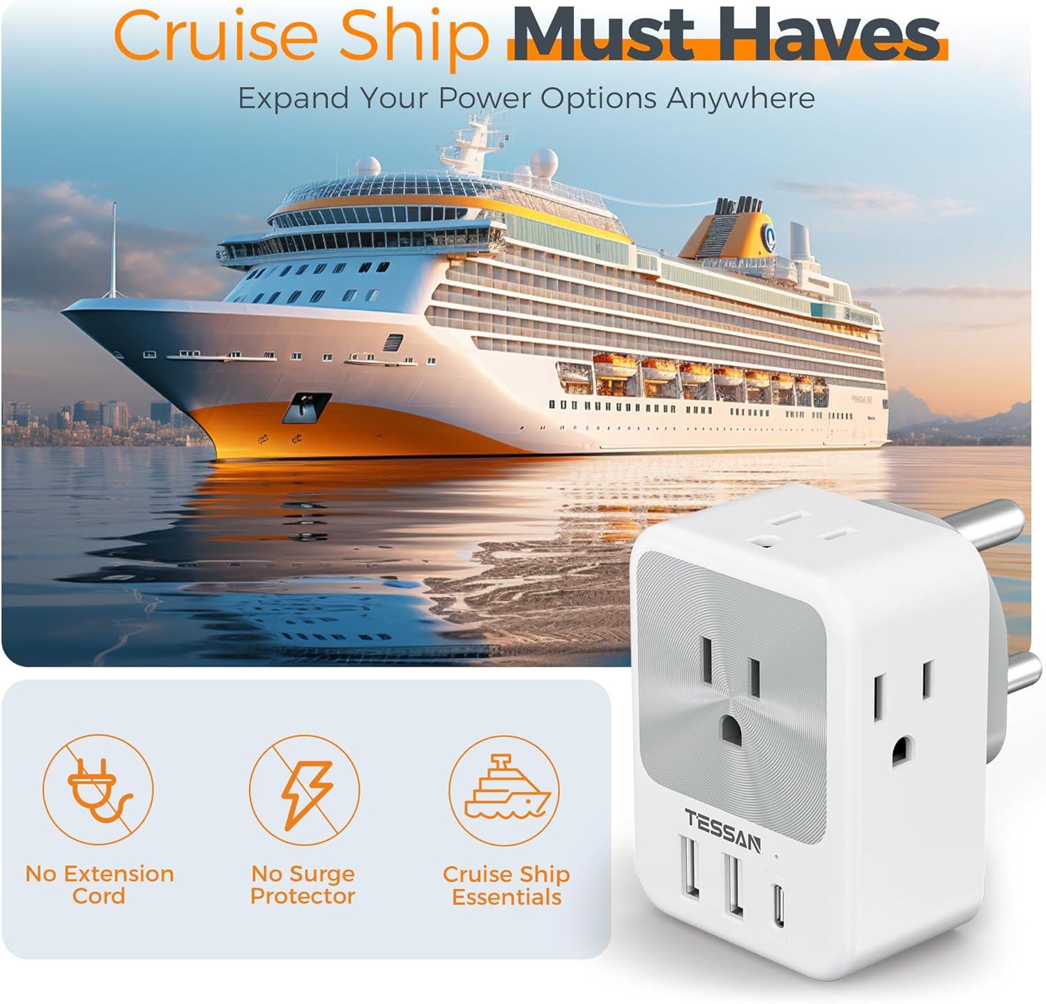 imageEuropean Travel Plug Adapter 2 Packs TESSAN Europe International Power Adaptor with 4 Outlets 3 USB Charging Ports 1 USB C Type C Plug for Germany Iceland Spain Italy FranceGrey white Type D