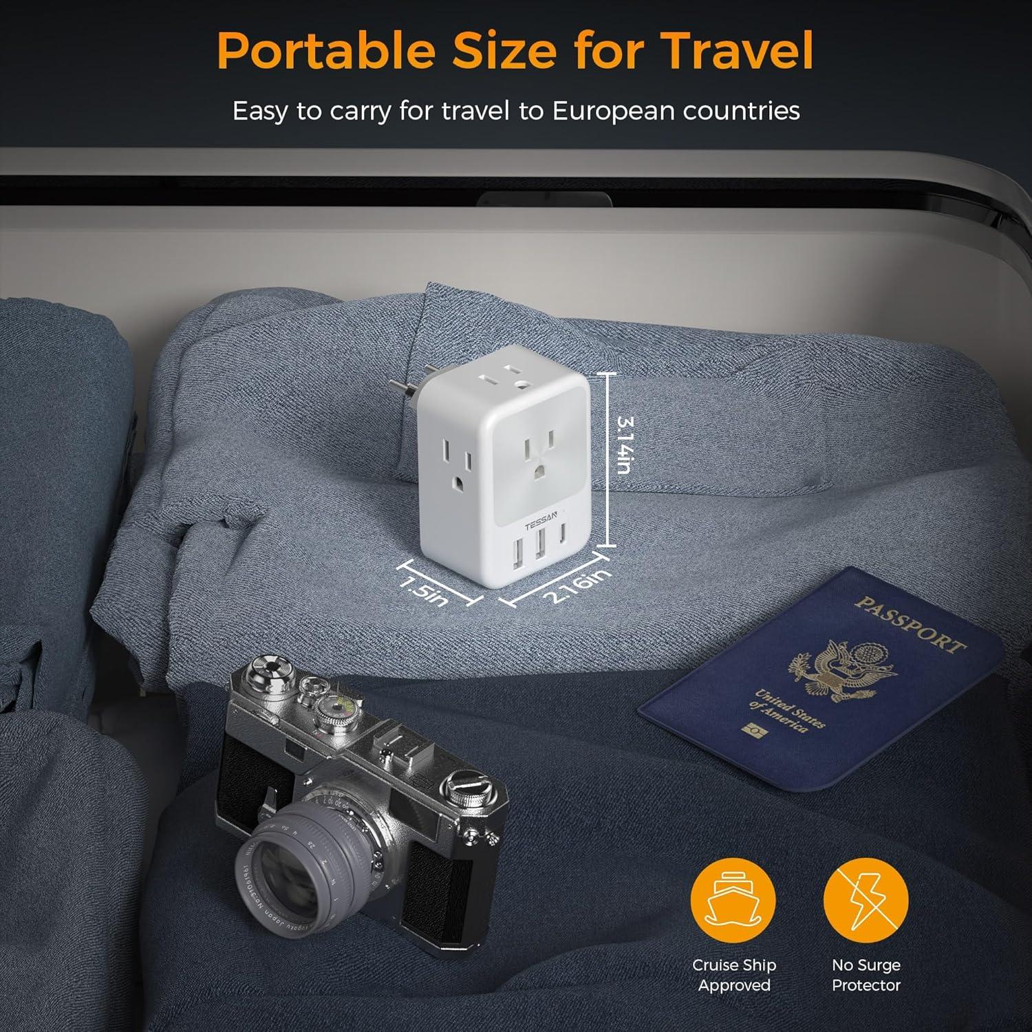 imageEuropean Travel Plug Adapter 2 Packs TESSAN Europe International Power Adaptor with 4 Outlets 3 USB Charging Ports 1 USB C Type C Plug for Germany Iceland Spain Italy FranceWhiteGrey Type L