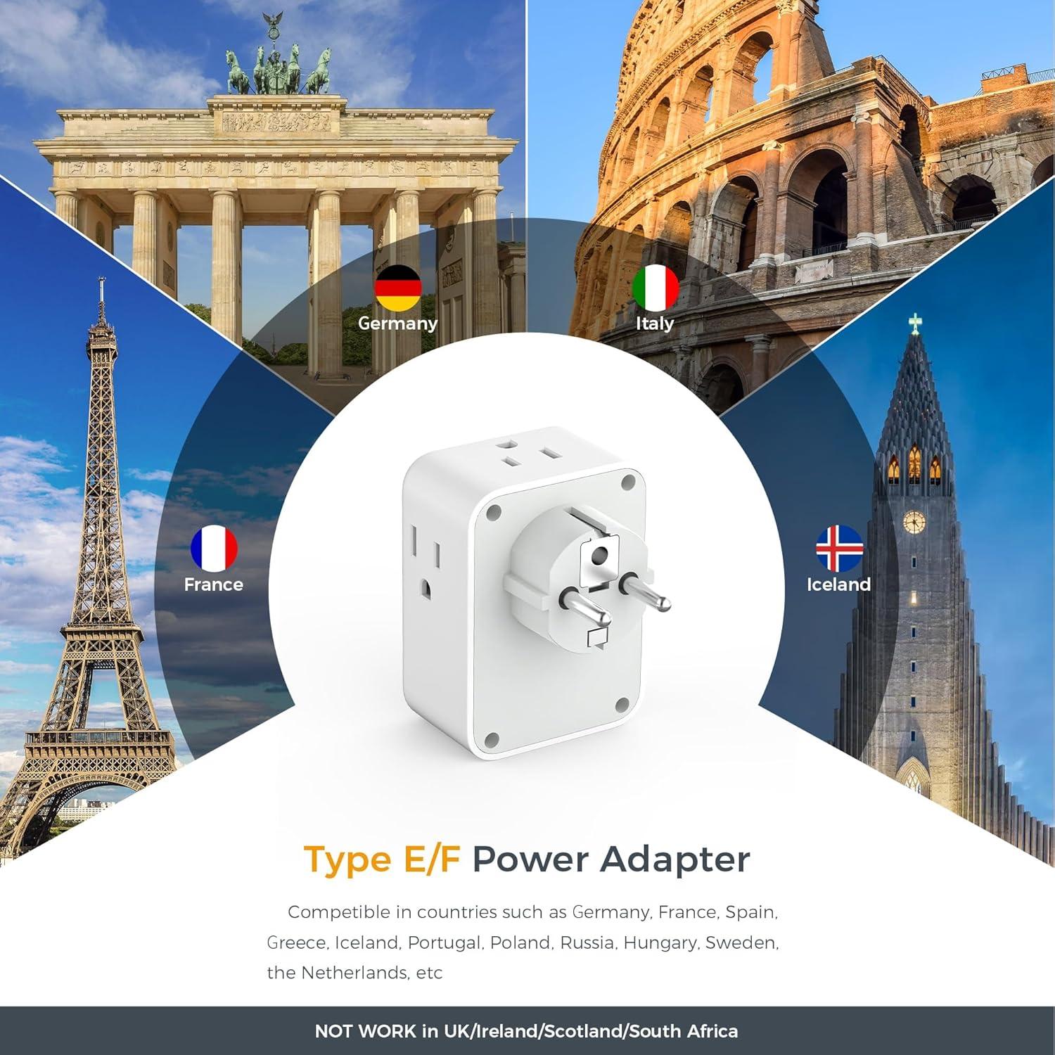 imageEuropean Travel Plug Adapter 2 Packs TESSAN Europe International Power Adaptor with 4 Outlets 3 USB Charging Ports 1 USB C Type C Plug for Germany Iceland Spain Italy FranceGray whiteType E F
