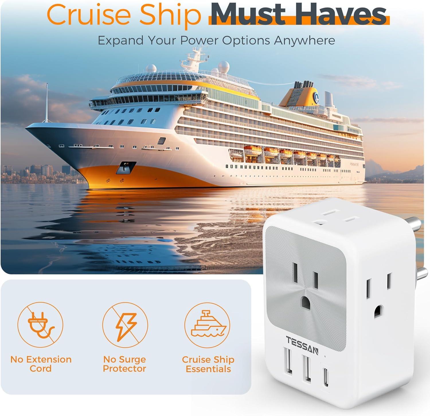 imageEuropean Travel Plug Adapter 2 Packs TESSAN Europe International Power Adaptor with 4 Outlets 3 USB Charging Ports 1 USB C Type C Plug for Germany Iceland Spain Italy FranceGrey white Type M