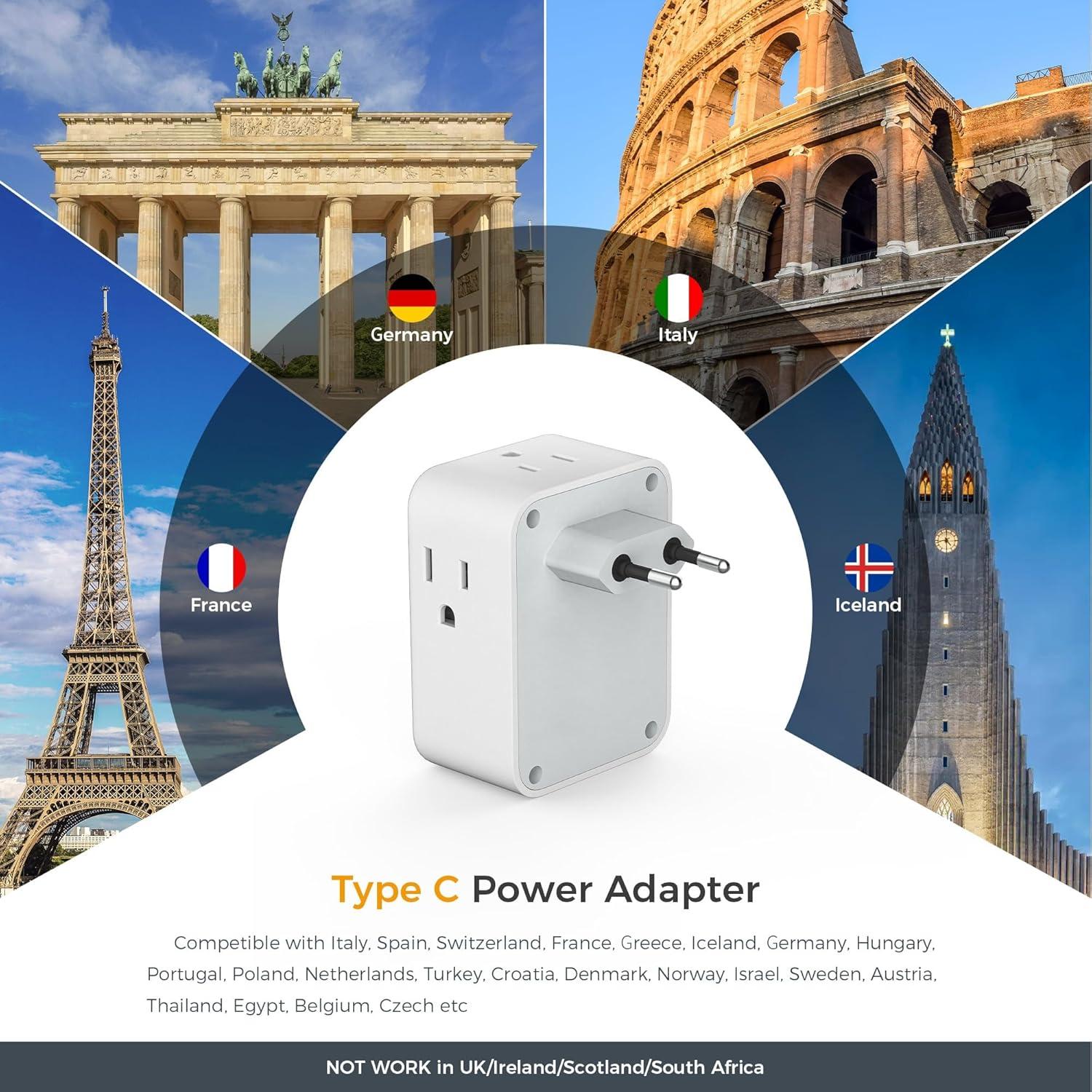 imageEuropean Travel Plug Adapter 2 Packs TESSAN Europe International Power Adaptor with 4 Outlets 3 USB Charging Ports 1 USB C Type C Plug for Germany Iceland Spain Italy Francewhite gray Type C