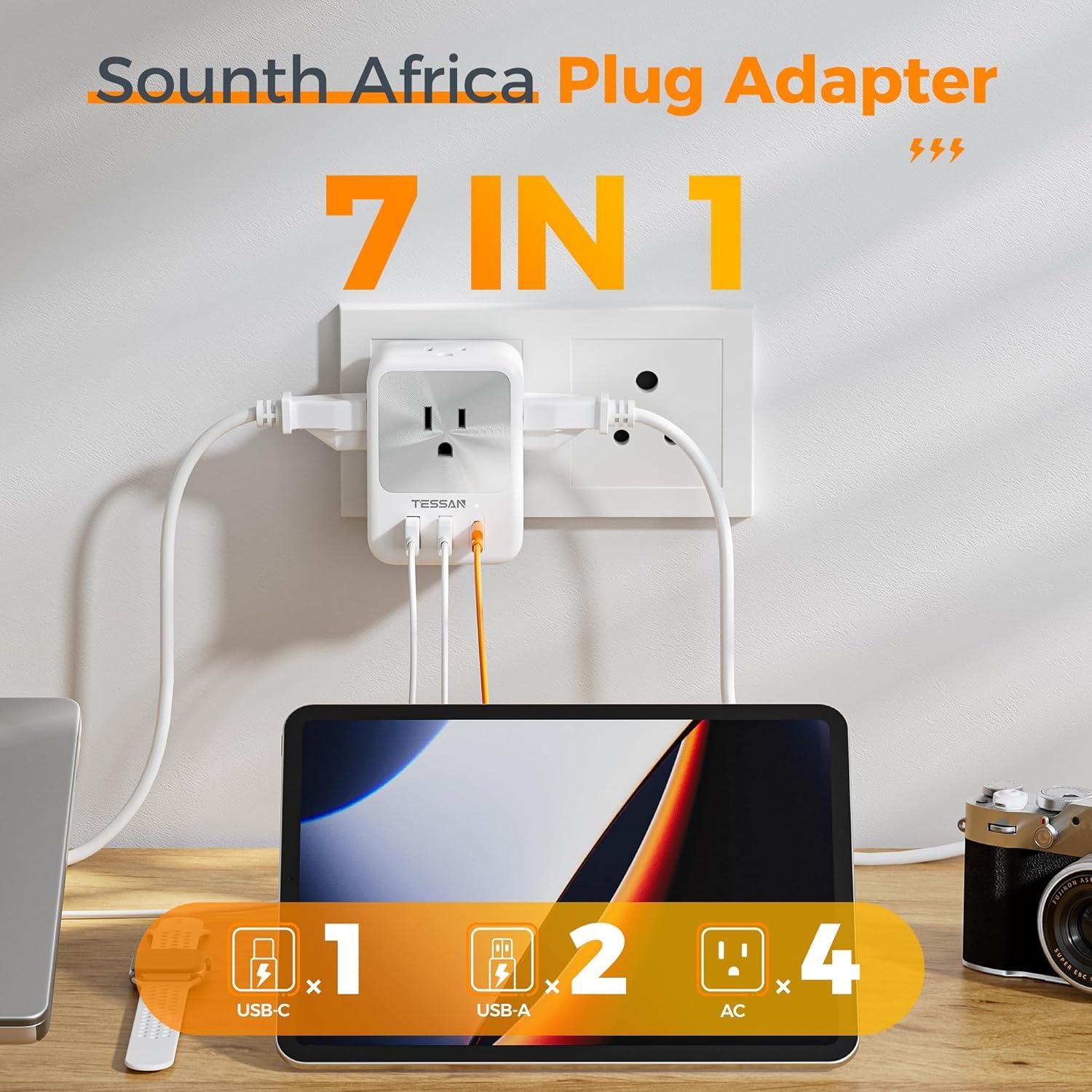 imageEuropean Travel Plug Adapter 2 Packs TESSAN Europe International Power Adaptor with 4 Outlets 3 USB Charging Ports 1 USB C Type C Plug for Germany Iceland Spain Italy FranceGrey white Type M