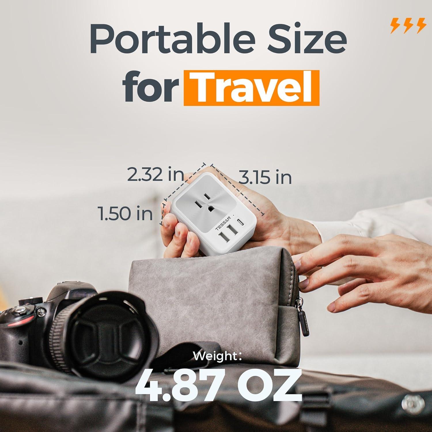 imageEuropean Travel Plug Adapter 2 Packs TESSAN Europe International Power Adaptor with 4 Outlets 3 USB Charging Ports 1 USB C Type C Plug for Germany Iceland Spain Italy FranceGrey white Type D