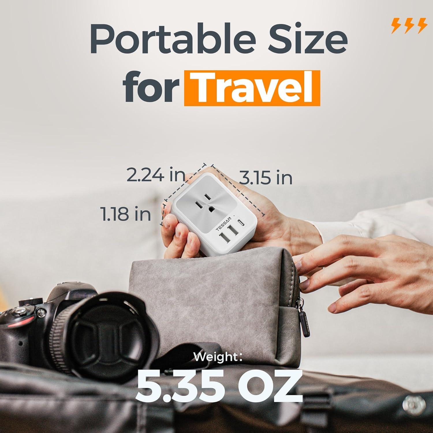 imageEuropean Travel Plug Adapter 2 Packs TESSAN Europe International Power Adaptor with 4 Outlets 3 USB Charging Ports 1 USB C Type C Plug for Germany Iceland Spain Italy FranceGrey white Type M