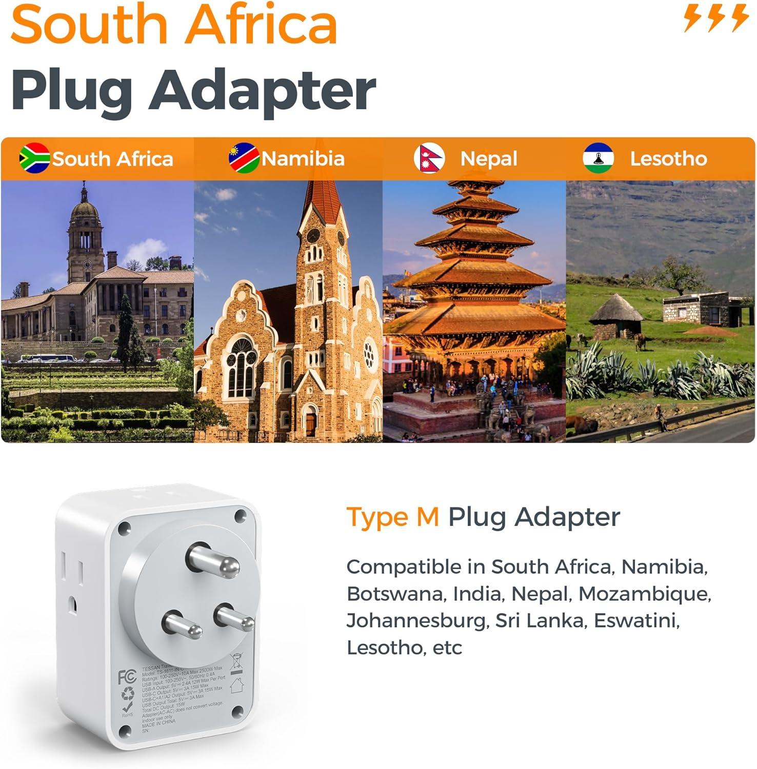 imageEuropean Travel Plug Adapter 2 Packs TESSAN Europe International Power Adaptor with 4 Outlets 3 USB Charging Ports 1 USB C Type C Plug for Germany Iceland Spain Italy FranceGrey white Type M