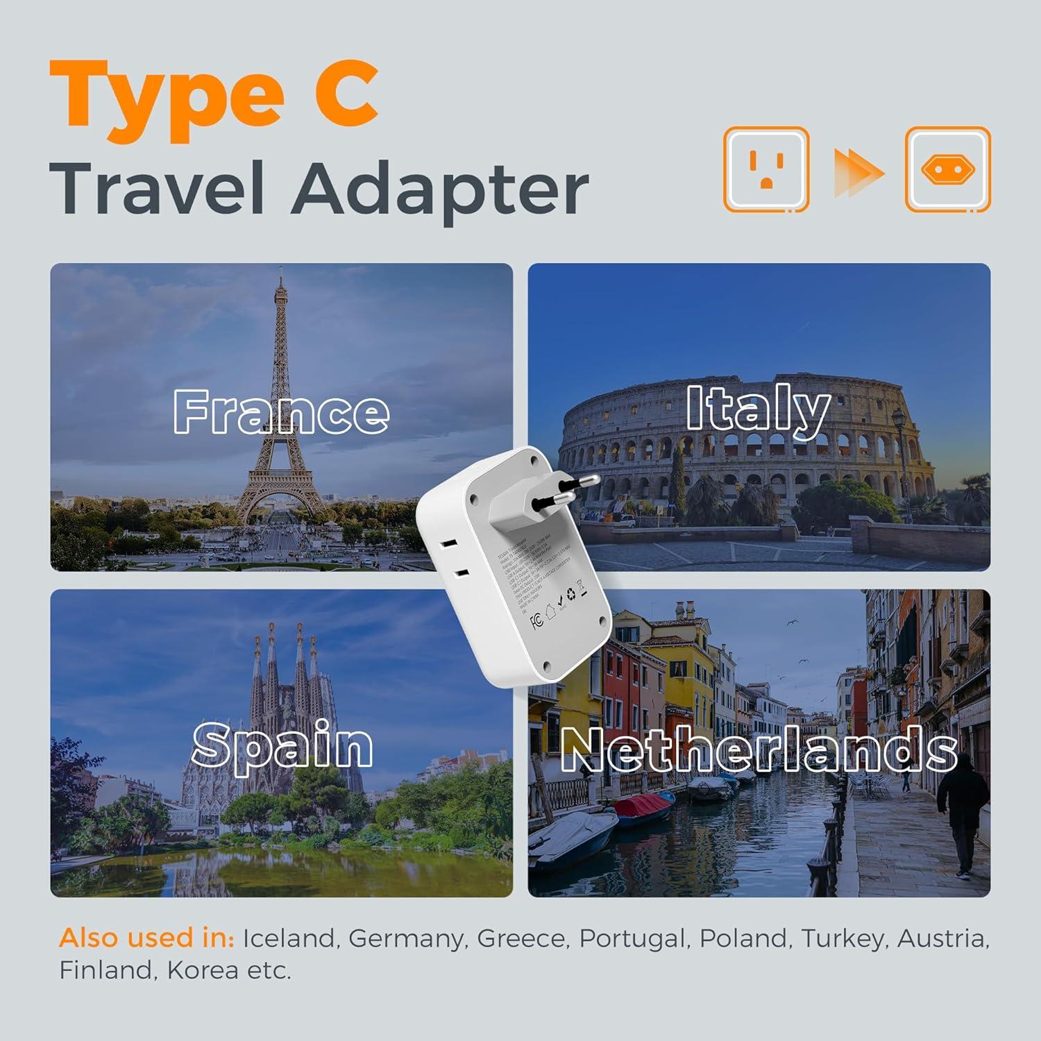 imageEuropean Travel Plug Adapter TESSAN International Power Adaptor with 4 Outlets 4 USB Ports 2 USBC 1 with PD 20W Type C Adapter for US to EU Europe Spain Iceland France Italy Germany Portugalgrey