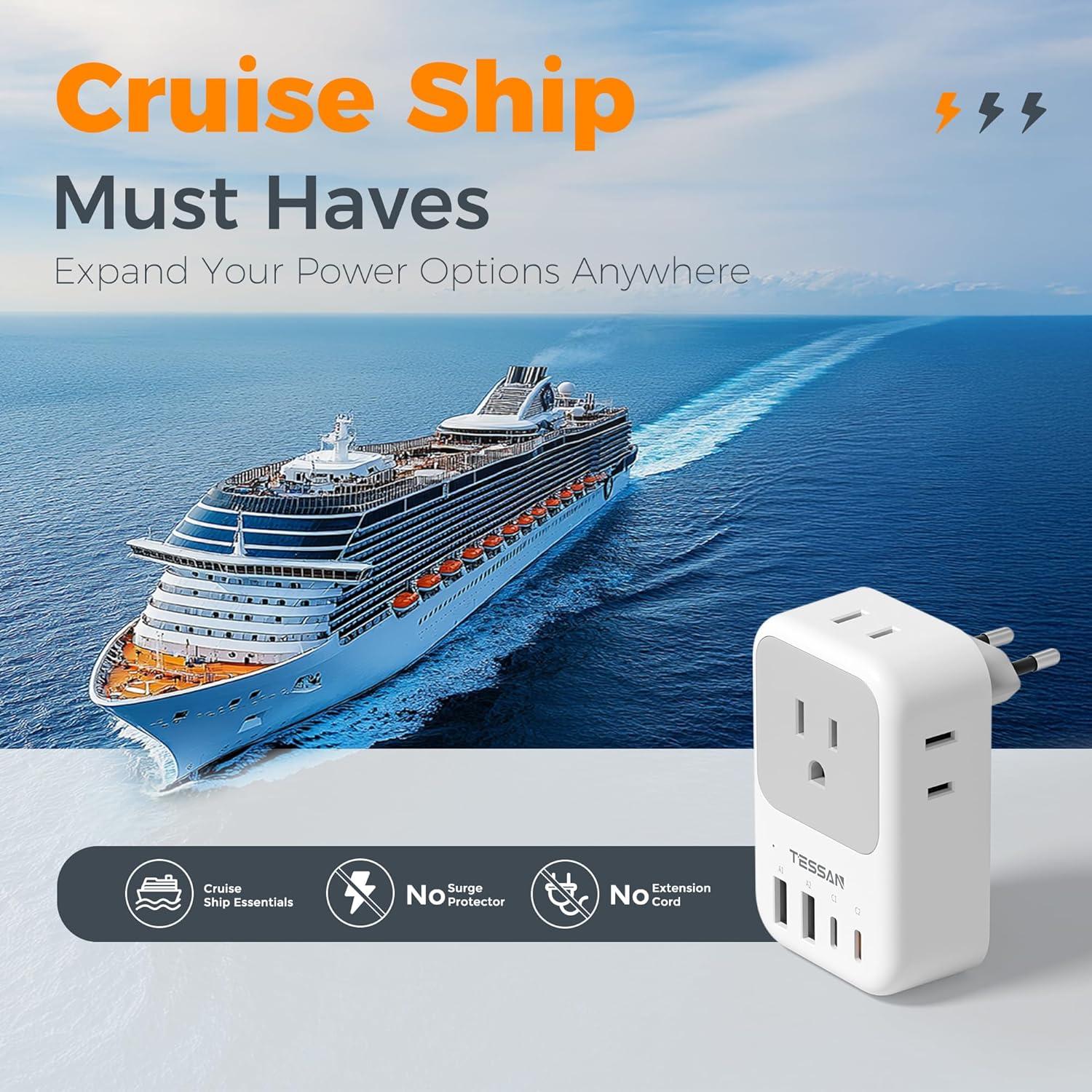 imageEuropean Travel Plug Adapter TESSAN International Power Adaptor with 4 Outlets 4 USB Ports 2 USBC 1 with PD 20W Type C Adapter for US to EU Europe Spain Iceland France Italy Germany Portugalgrey