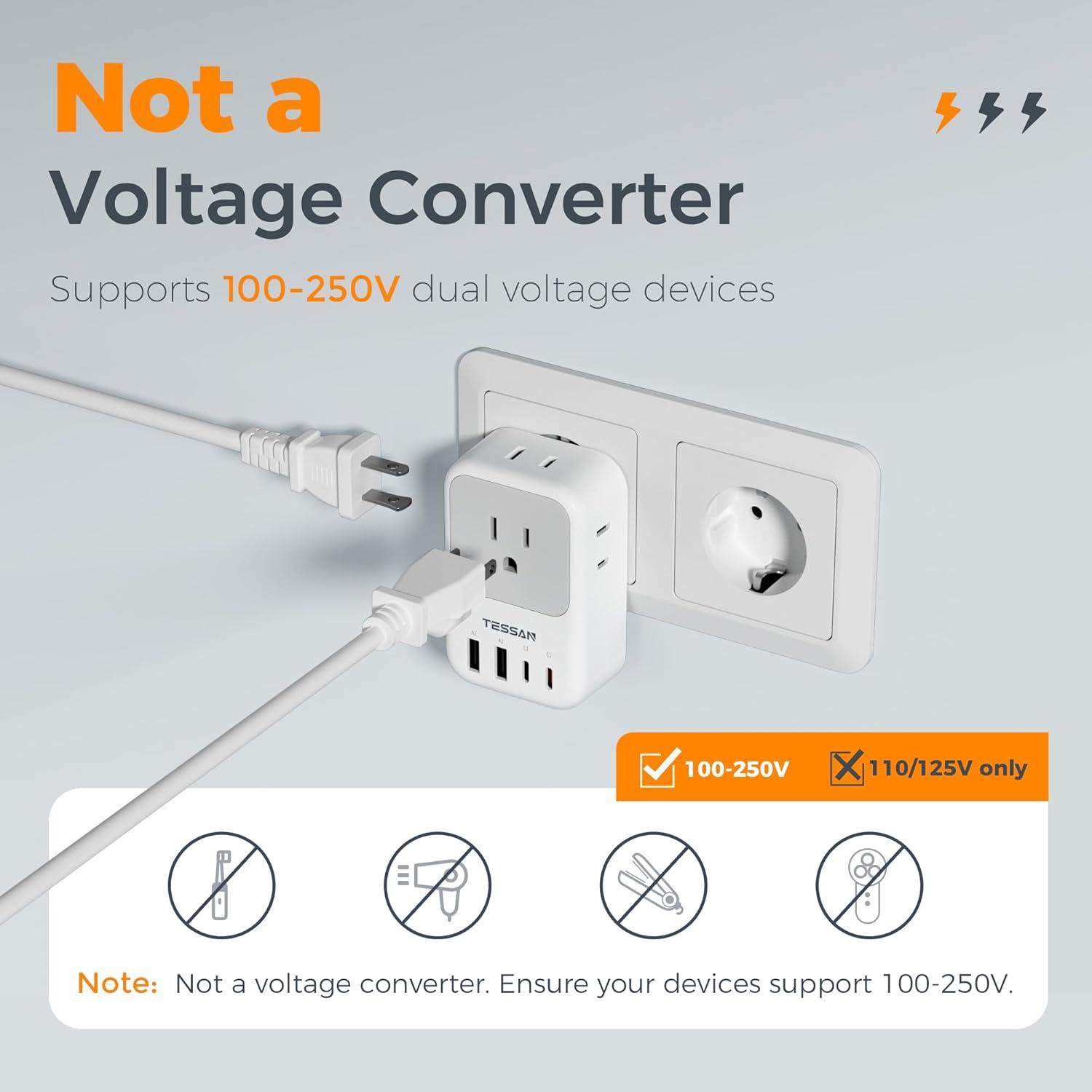 imageEuropean Travel Plug Adapter TESSAN International Power Adaptor with 4 Outlets 4 USB Ports 2 USBC 1 with PD 20W Type C Adapter for US to EU Europe Spain Iceland France Italy Germany Portugalgrey