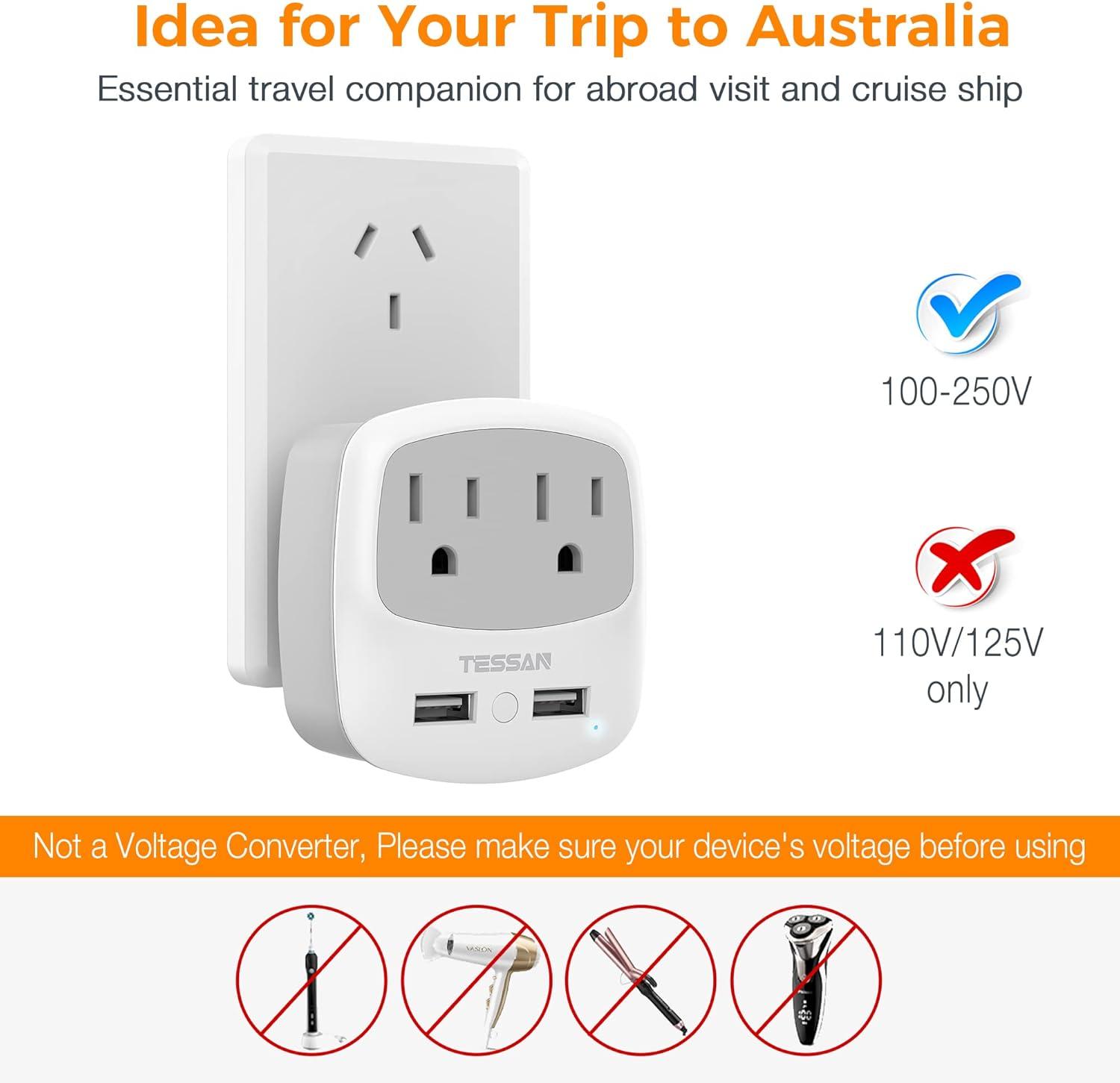 imageEuropean Travel Plug Adapter TESSAN Type C Adaptor with 2 Electrical Outlets 2 USB Ports 1 USB C EU Power Adapter for US to Europe International Iceland Spain Italy France Germany GreeceGreyType I