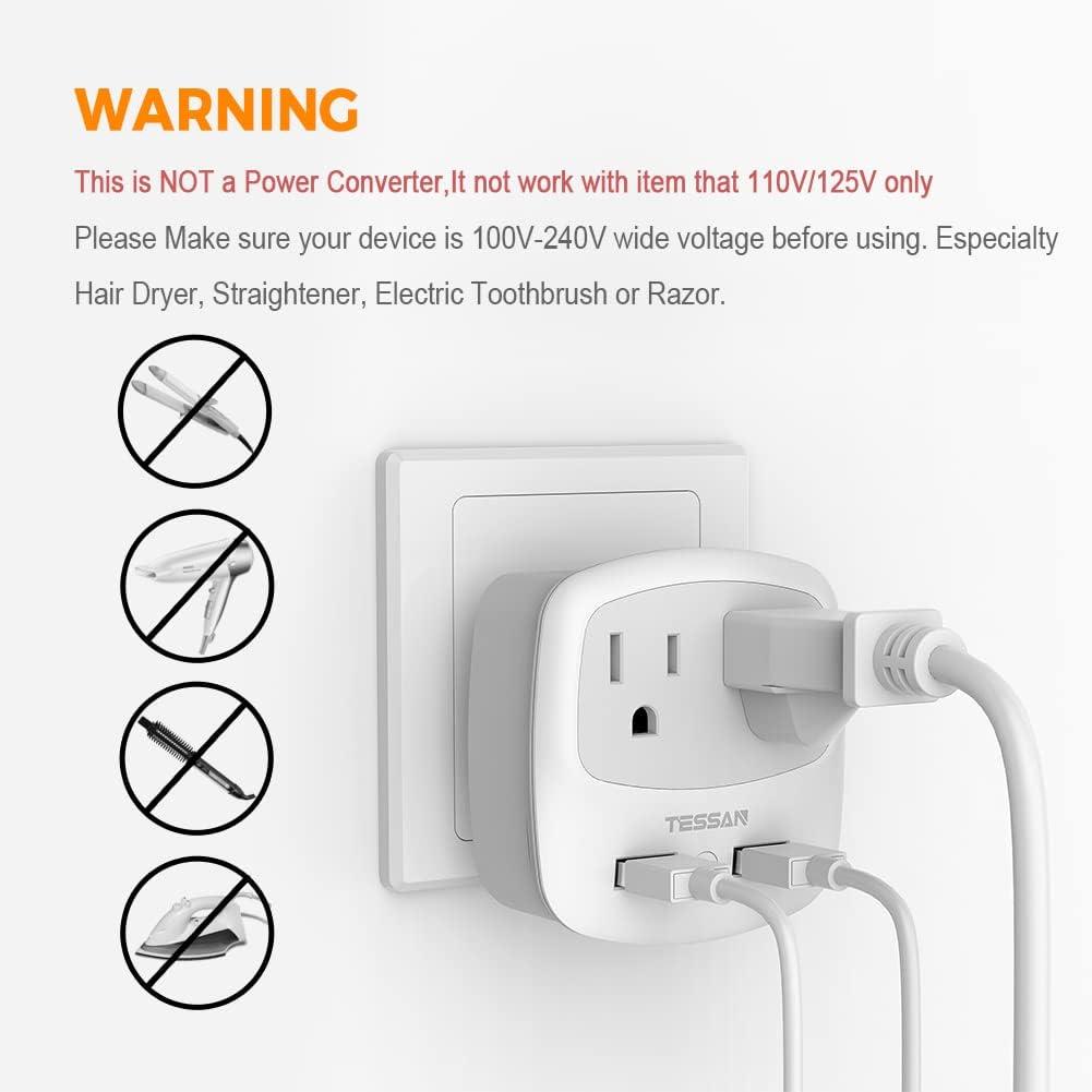 imageEuropean Travel Plug Adapter TESSAN Type C Adaptor with 2 Electrical Outlets 2 USB Ports 1 USB C EU Power Adapter for US to Europe International Iceland Spain Italy France Germany GreeceGreywhiteType N