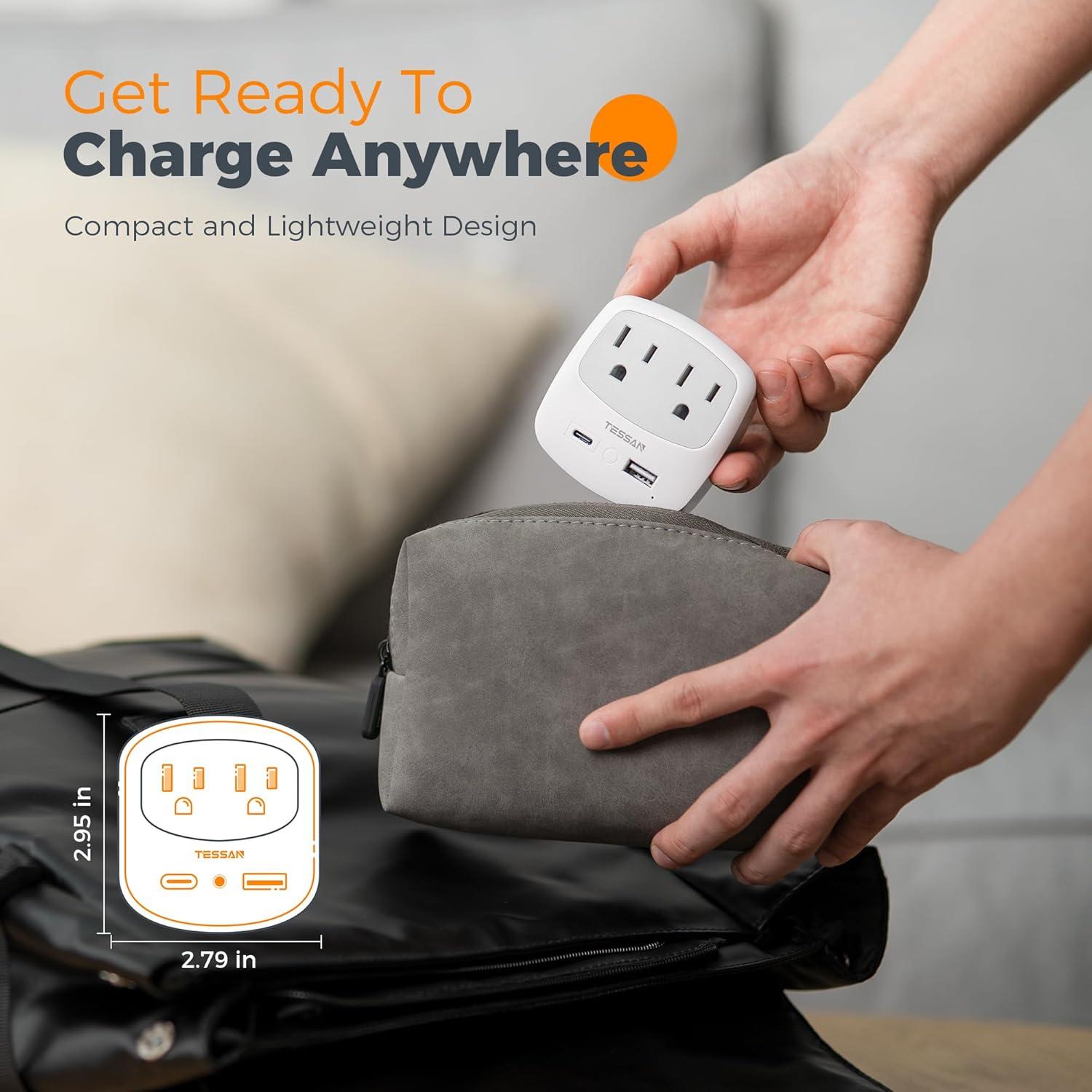 imageEuropean Travel Plug Adapter TESSAN Type C Adaptor with 2 Electrical Outlets 2 USB Ports 1 USB C EU Power Adapter for US to Europe International Iceland Spain Italy France Germany GreeceGreyUKUSB C