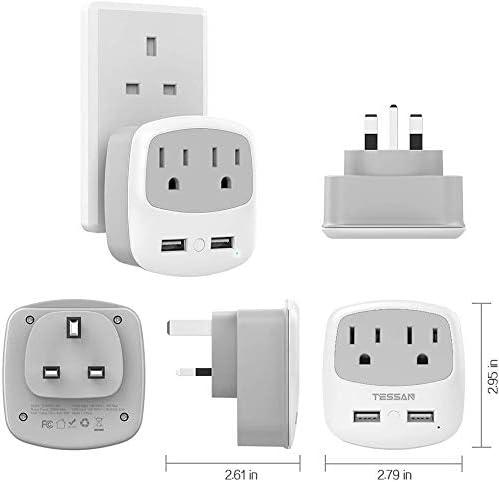 imageEuropean Travel Plug Adapter TESSAN Type C Adaptor with 2 Electrical Outlets 2 USB Ports 1 USB C EU Power Adapter for US to Europe International Iceland Spain Italy France Germany GreeceGreyType G
