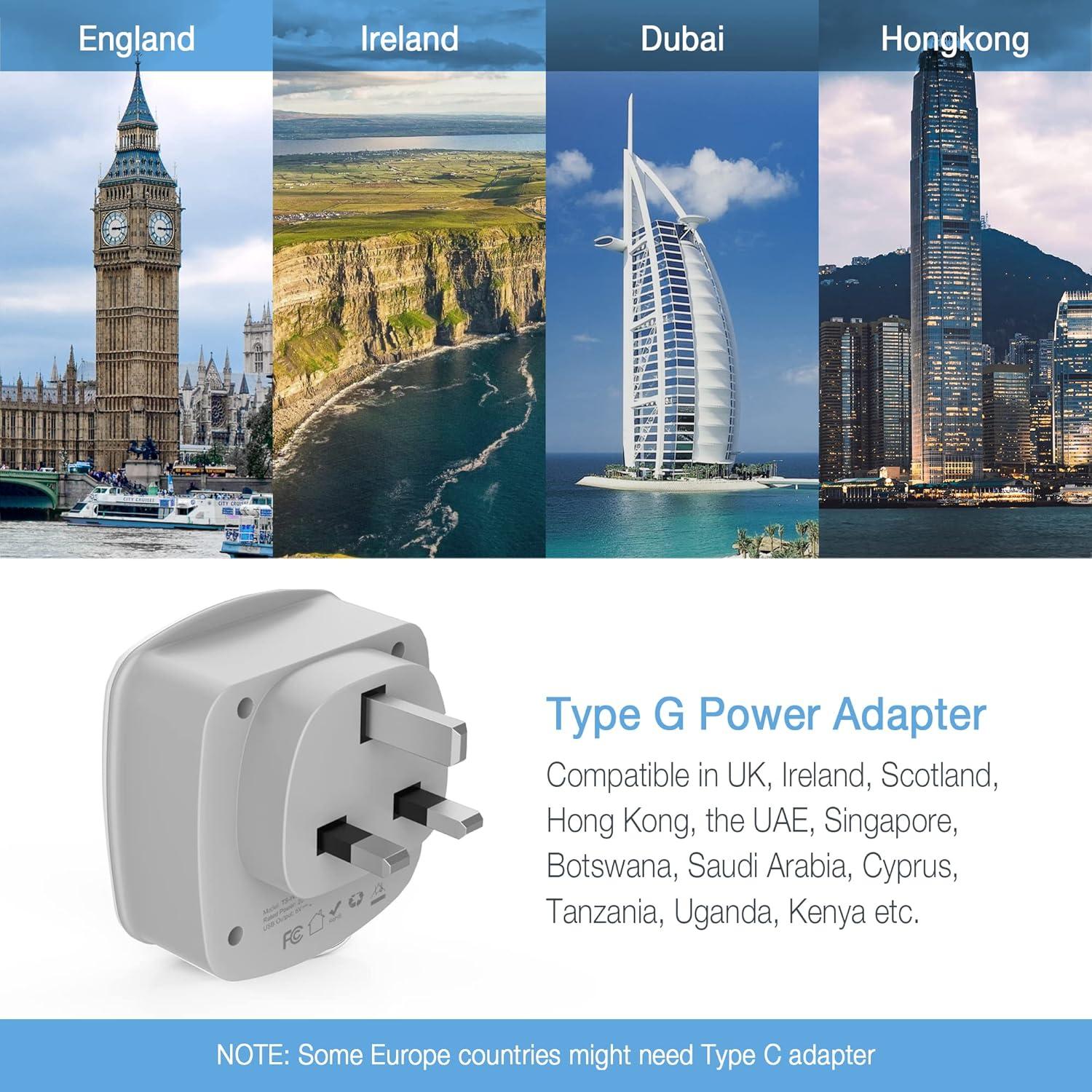 imageEuropean Travel Plug Adapter TESSAN Type C Adaptor with 2 Electrical Outlets 2 USB Ports 1 USB C EU Power Adapter for US to Europe International Iceland Spain Italy France Germany GreeceGreyType G