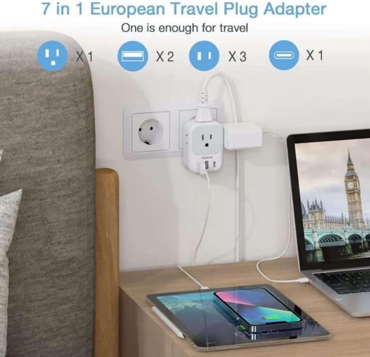 imageEuropean Travel Plug Adapter TESSAN Type C Adaptor with 2 Electrical Outlets 2 USB Ports 1 USB C EU Power Adapter for US to Europe International Iceland Spain Italy France Germany GreeceGrayType C