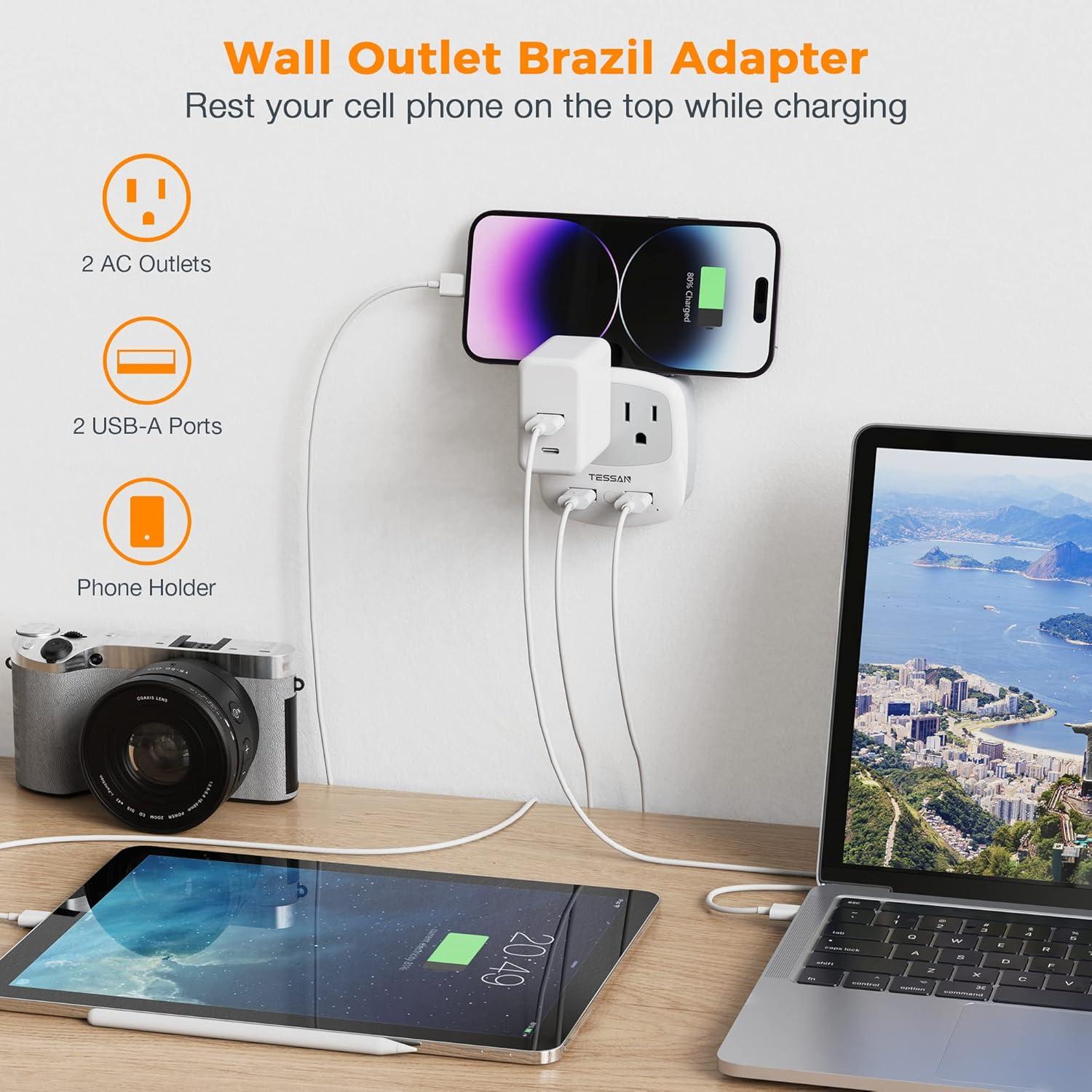 imageEuropean Travel Plug Adapter TESSAN Type C Adaptor with 2 Electrical Outlets 2 USB Ports 1 USB C EU Power Adapter for US to Europe International Iceland Spain Italy France Germany GreeceGreywhiteType N
