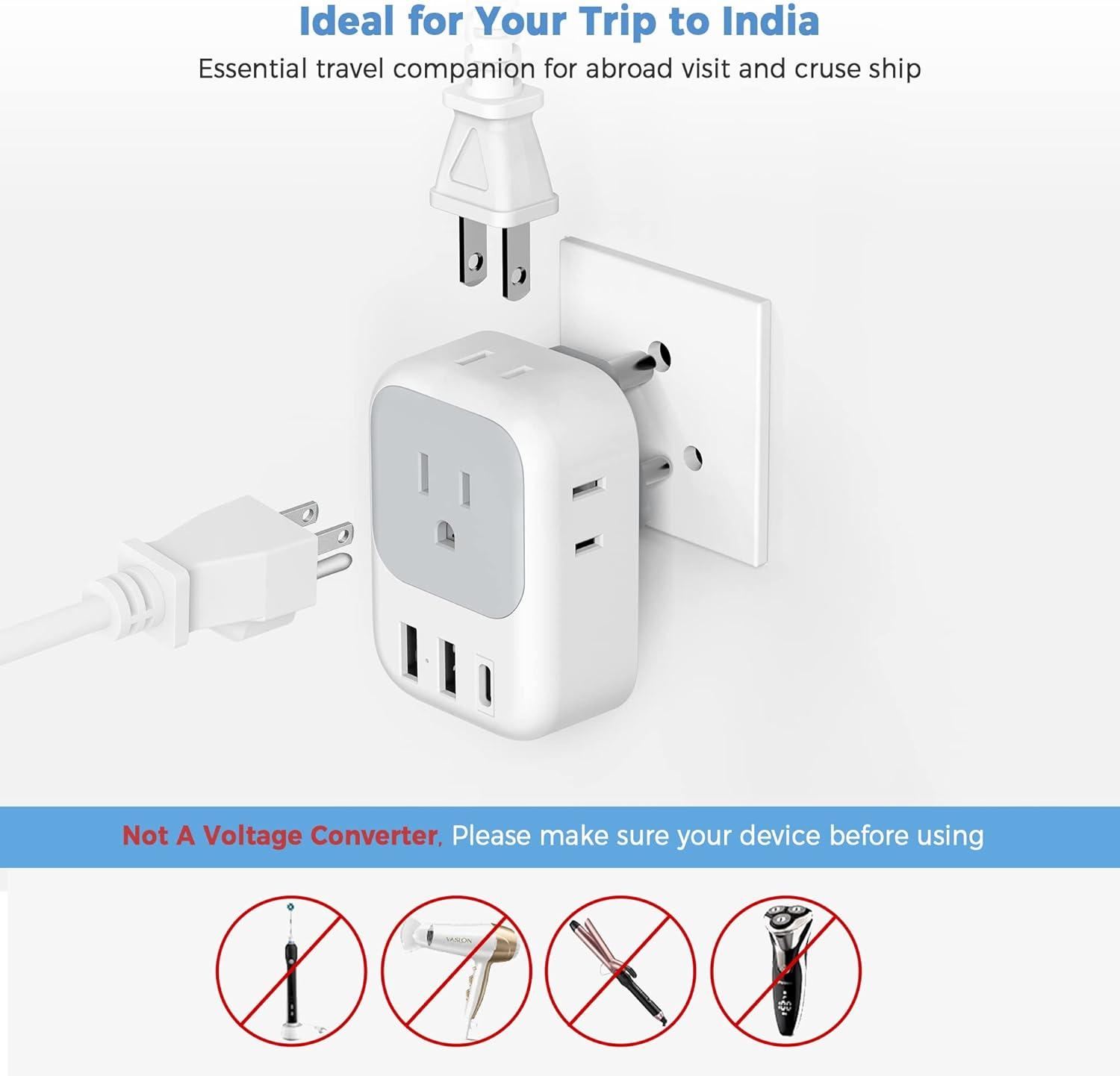 imageSwitzerland Power Adapter 2 Pack TESSAN Type J Adaptor with 4 Outlets 3 USB Charging Ports1 USB C Swiss Travel Plug for US to Switzerland Liechtenstein RwandaType D  India Maldives