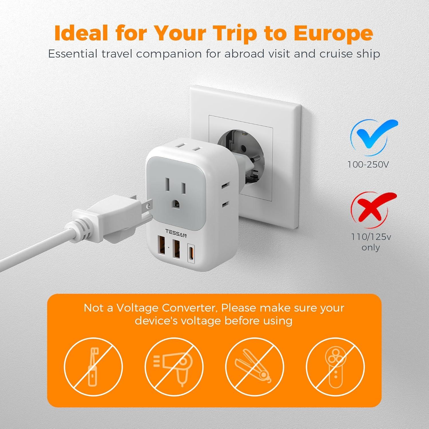 imageSwitzerland Power Adapter 2 Pack TESSAN Type J Adaptor with 4 Outlets 3 USB Charging Ports1 USB C Swiss Travel Plug for US to Switzerland Liechtenstein RwandaType C  Foldable Plug