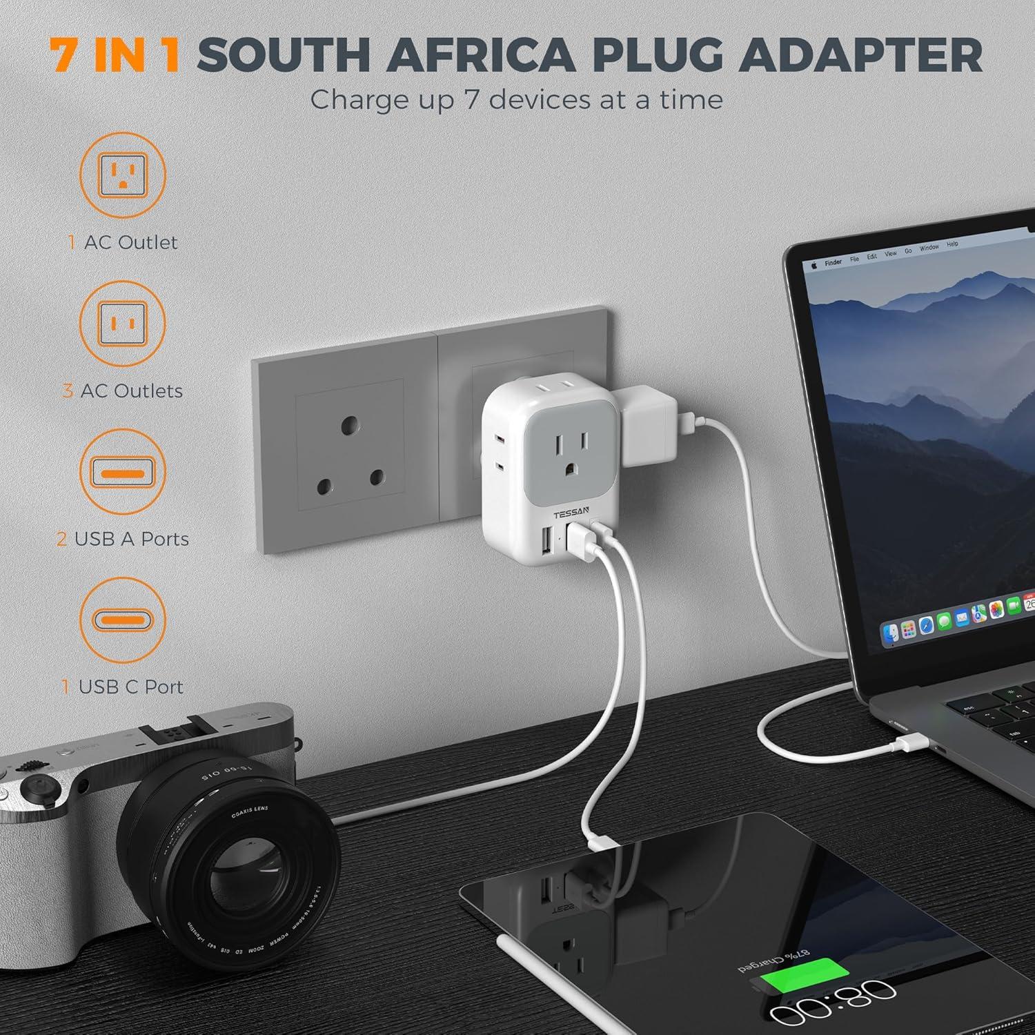 imageSwitzerland Power Adapter 2 Pack TESSAN Type J Adaptor with 4 Outlets 3 USB Charging Ports1 USB C Swiss Travel Plug for US to Switzerland Liechtenstein RwandaType M  South Africa
