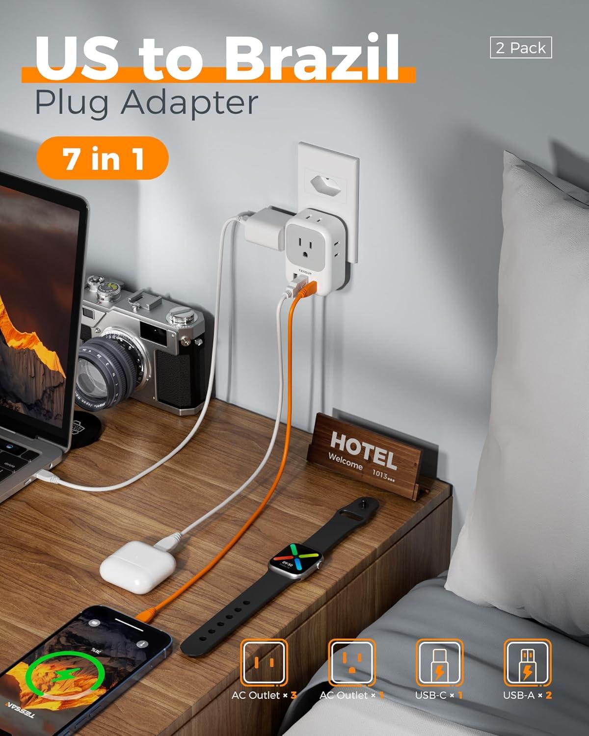 imageSwitzerland Power Adapter 2 Pack TESSAN Type J Adaptor with 4 Outlets 3 USB Charging Ports1 USB C Swiss Travel Plug for US to Switzerland Liechtenstein RwandaType N  Brazil