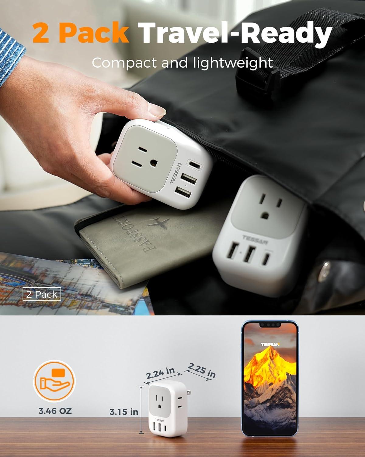 imageSwitzerland Power Adapter 2 Pack TESSAN Type J Adaptor with 4 Outlets 3 USB Charging Ports1 USB C Swiss Travel Plug for US to Switzerland Liechtenstein RwandaType A  Japan Mexico