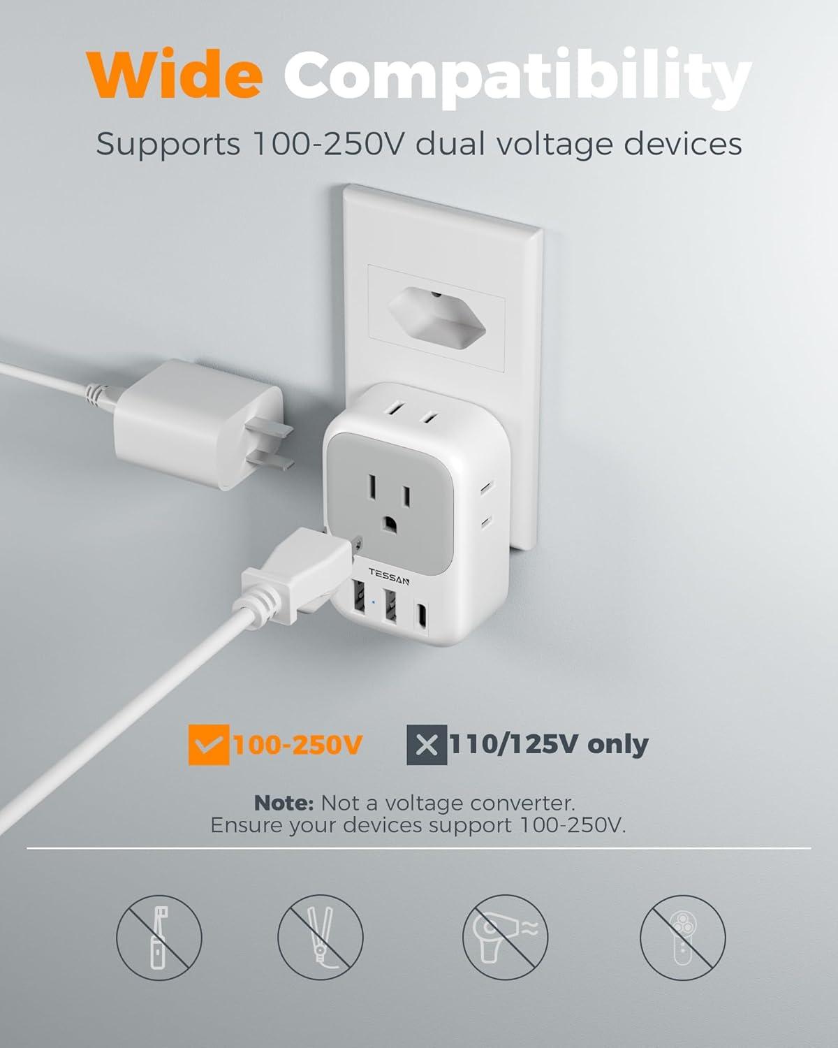imageSwitzerland Power Adapter 2 Pack TESSAN Type J Adaptor with 4 Outlets 3 USB Charging Ports1 USB C Swiss Travel Plug for US to Switzerland Liechtenstein RwandaType N  Brazil
