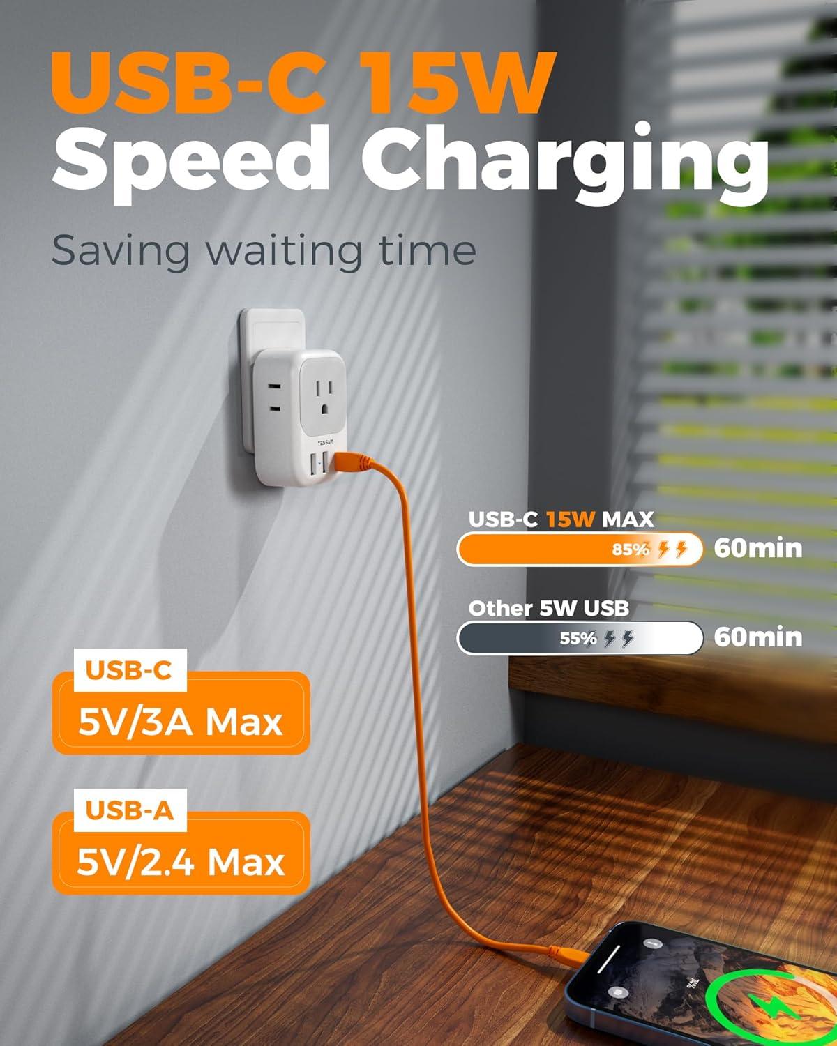 imageSwitzerland Power Adapter 2 Pack TESSAN Type J Adaptor with 4 Outlets 3 USB Charging Ports1 USB C Swiss Travel Plug for US to Switzerland Liechtenstein RwandaType N  Brazil