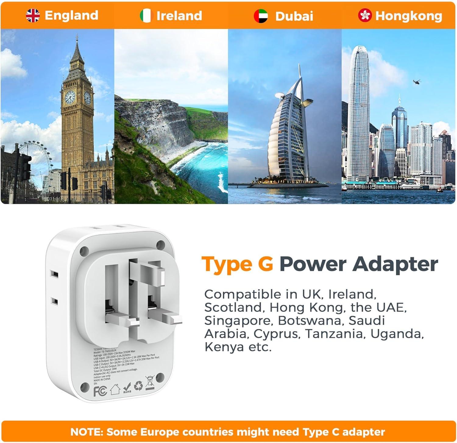 imageSwitzerland Power Adapter 2 Pack TESSAN Type J Adaptor with 4 Outlets 3 USB Charging Ports1 USB C Swiss Travel Plug for US to Switzerland Liechtenstein RwandaFoldable Type GUK Ireland