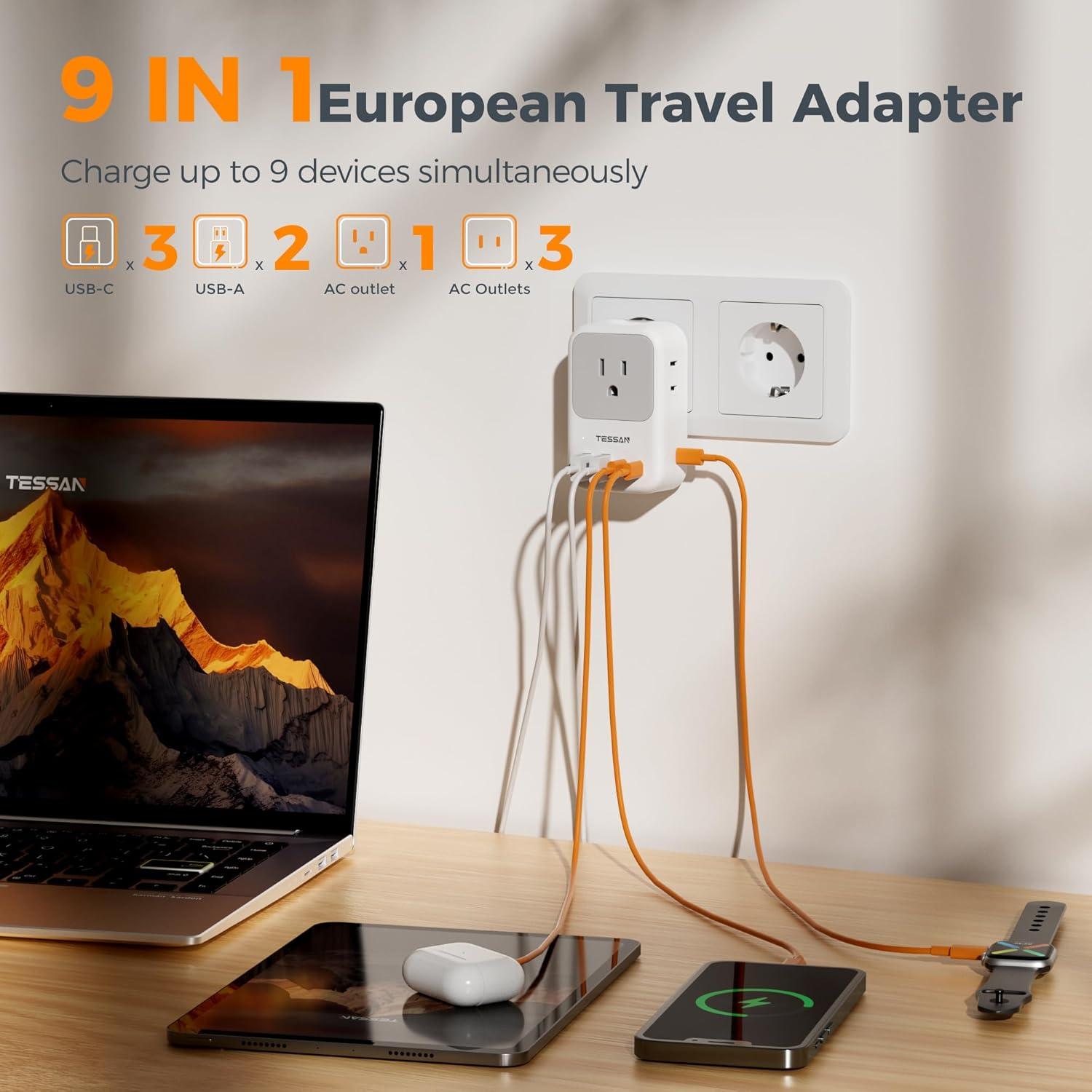 imageSwitzerland Power Adapter 2 Pack TESSAN Type J Adaptor with 4 Outlets 3 USB Charging Ports1 USB C Swiss Travel Plug for US to Switzerland Liechtenstein RwandaType C Europe Spain