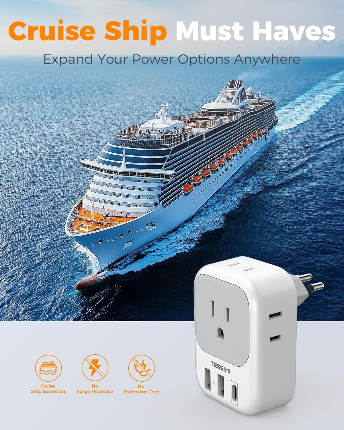 imageSwitzerland Power Adapter 2 Pack TESSAN Type J Adaptor with 4 Outlets 3 USB Charging Ports1 USB C Swiss Travel Plug for US to Switzerland Liechtenstein RwandaType N  Brazil