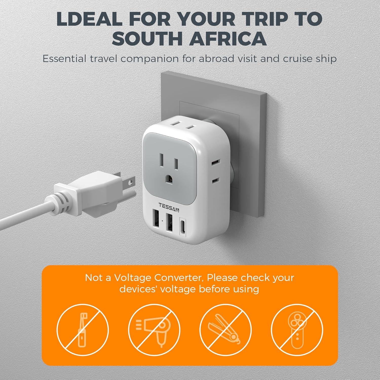 imageSwitzerland Power Adapter 2 Pack TESSAN Type J Adaptor with 4 Outlets 3 USB Charging Ports1 USB C Swiss Travel Plug for US to Switzerland Liechtenstein RwandaType M  South Africa