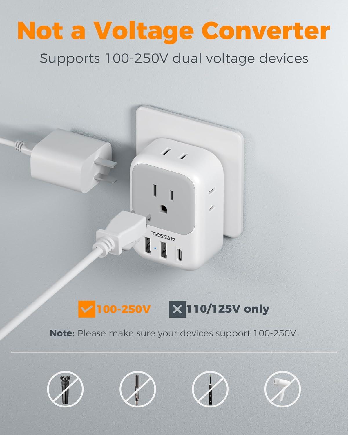 imageSwitzerland Power Adapter 2 Pack TESSAN Type J Adaptor with 4 Outlets 3 USB Charging Ports1 USB C Swiss Travel Plug for US to Switzerland Liechtenstein RwandaType HIsrael