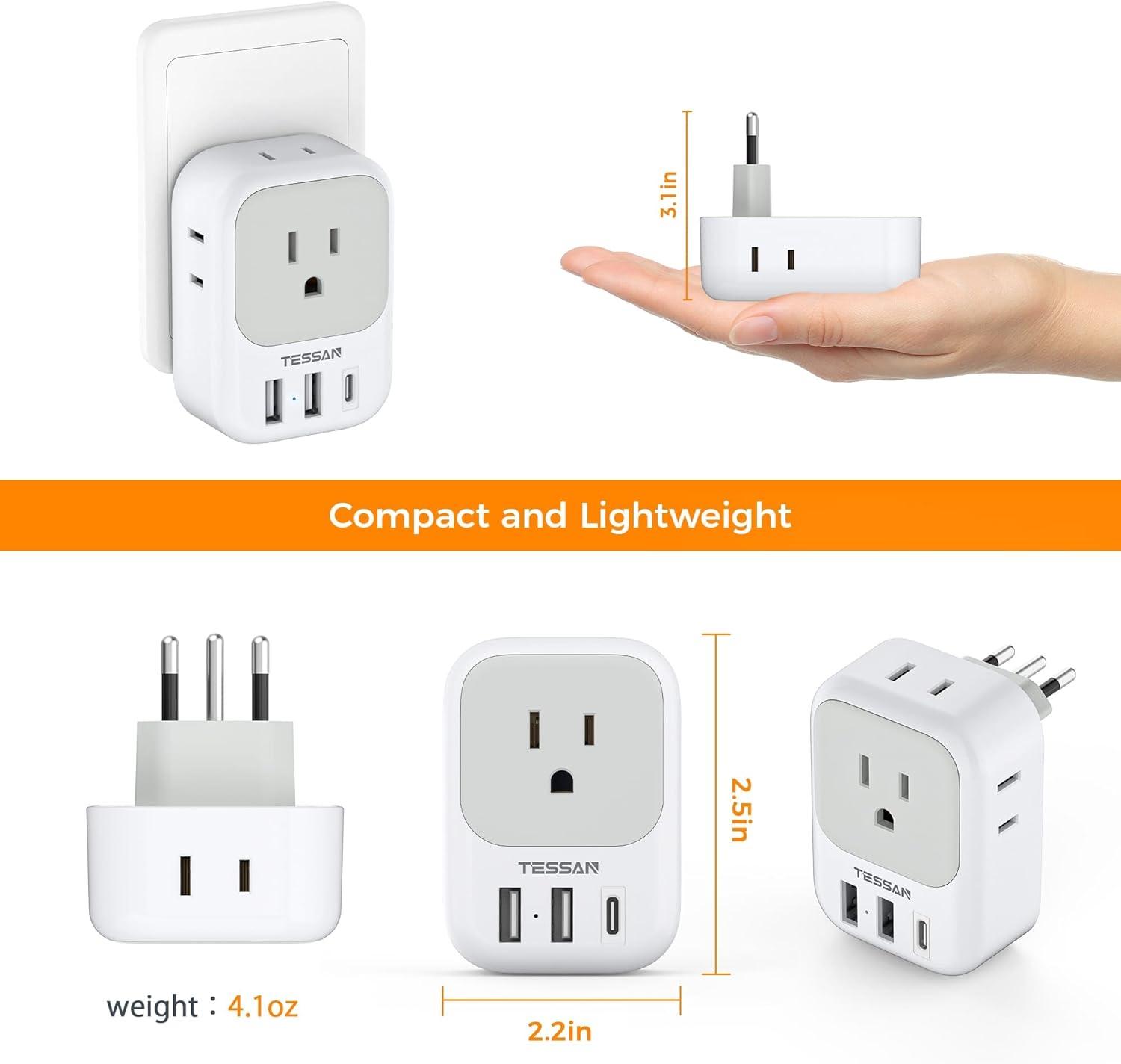 imageSwitzerland Power Adapter 2 Pack TESSAN Type J Adaptor with 4 Outlets 3 USB Charging Ports1 USB C Swiss Travel Plug for US to Switzerland Liechtenstein RwandaType L  Italy Chile