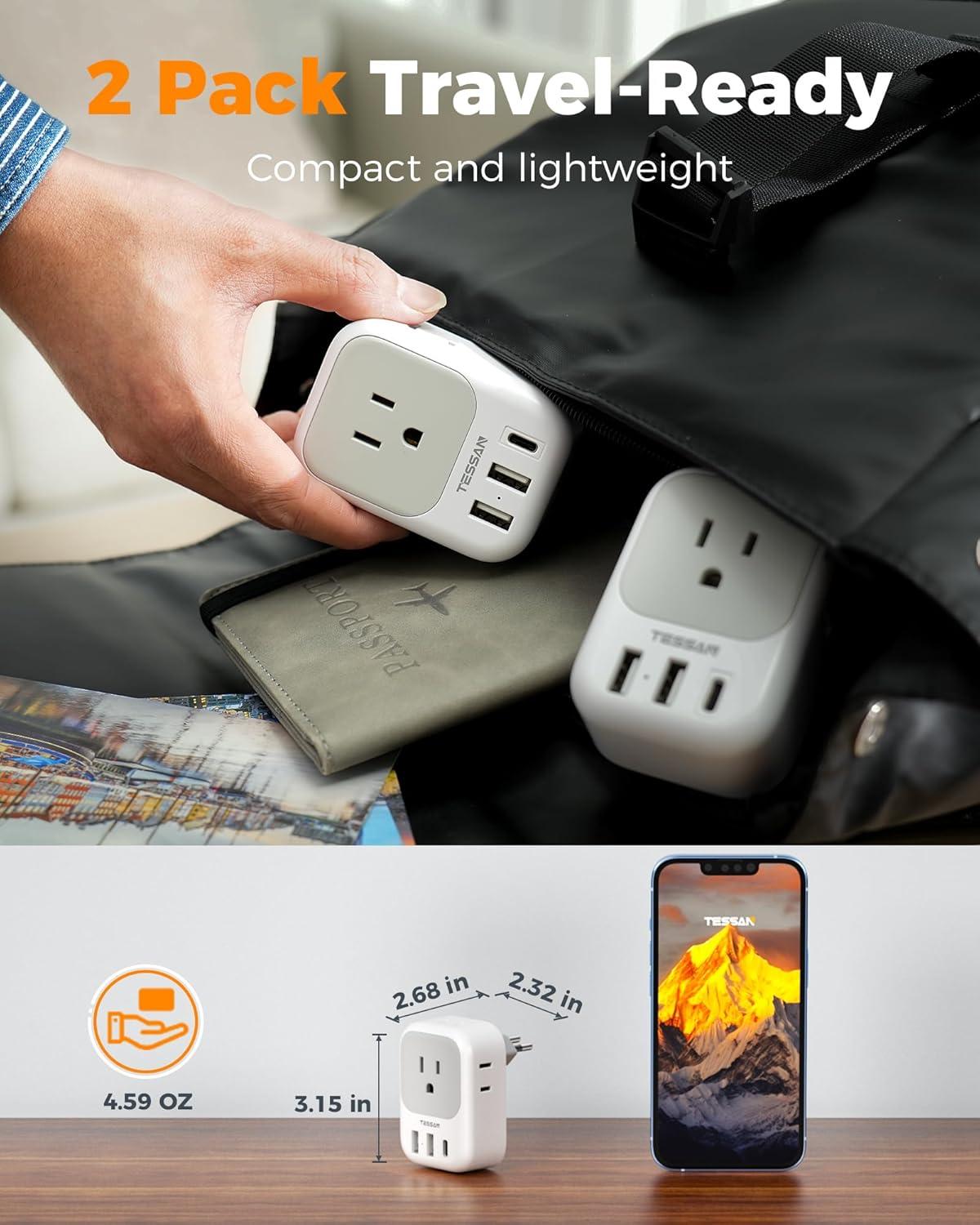 imageSwitzerland Power Adapter 2 Pack TESSAN Type J Adaptor with 4 Outlets 3 USB Charging Ports1 USB C Swiss Travel Plug for US to Switzerland Liechtenstein RwandaType N  Brazil