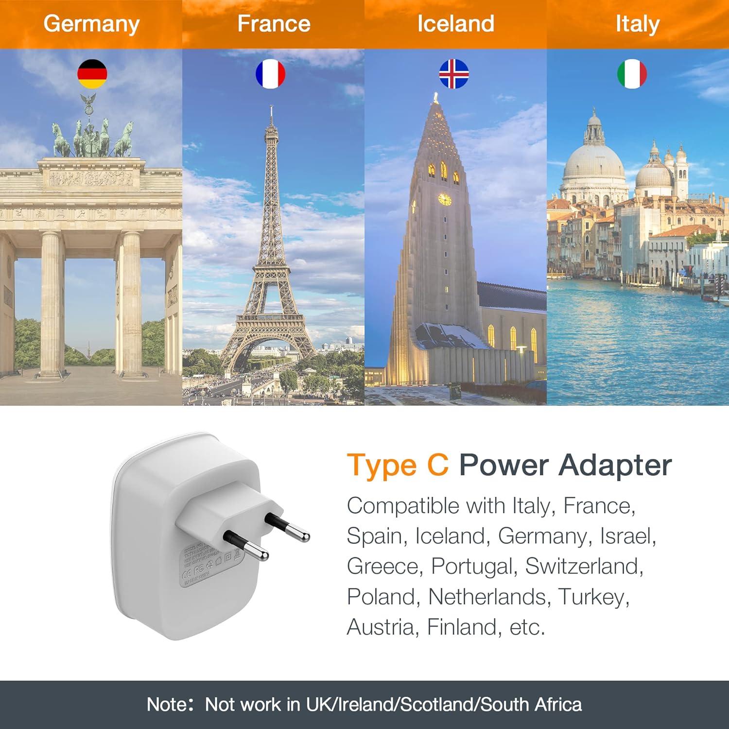 imageTESSAN European Travel Plug Adapter Europe Power Adaptor with 2 USB Ports International Type C Outlet Charger for US to Most of EU Iceland Spain Italy France GermanyGrayType C