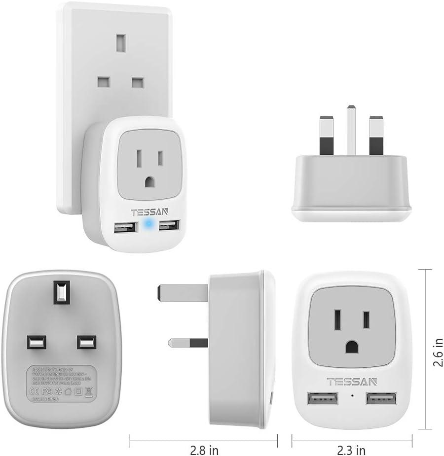 imageTESSAN European Travel Plug Adapter Europe Power Adaptor with 2 USB Ports International Type C Outlet Charger for US to Most of EU Iceland Spain Italy France GermanyGrey
