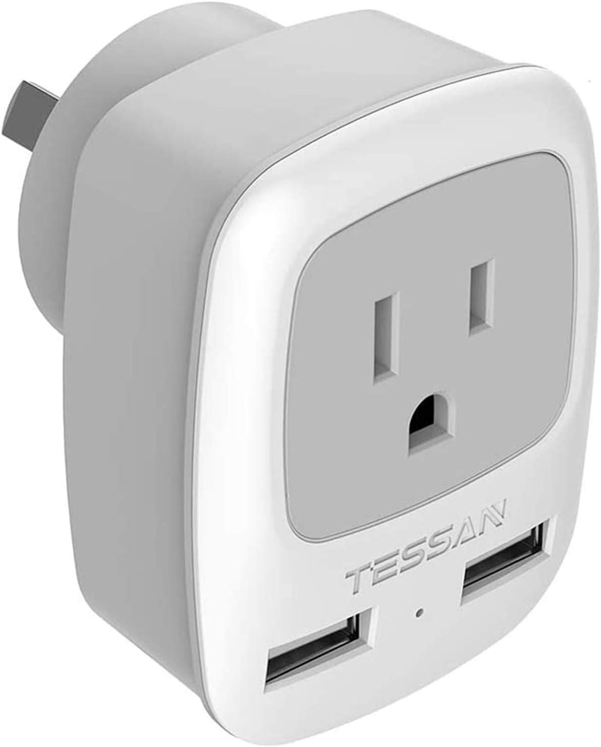 imageTESSAN European Travel Plug Adapter Europe Power Adaptor with 2 USB Ports International Type C Outlet Charger for US to Most of EU Iceland Spain Italy France Germanywhitegrey