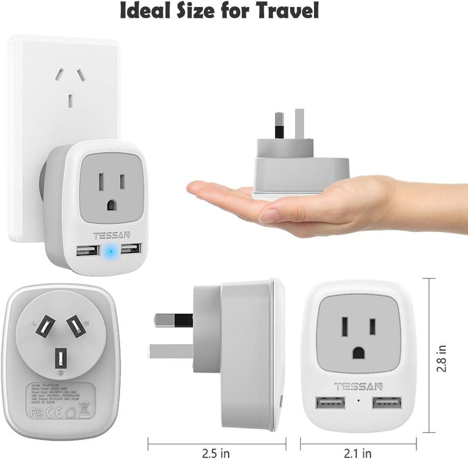 imageTESSAN European Travel Plug Adapter Europe Power Adaptor with 2 USB Ports International Type C Outlet Charger for US to Most of EU Iceland Spain Italy France Germanywhitegrey