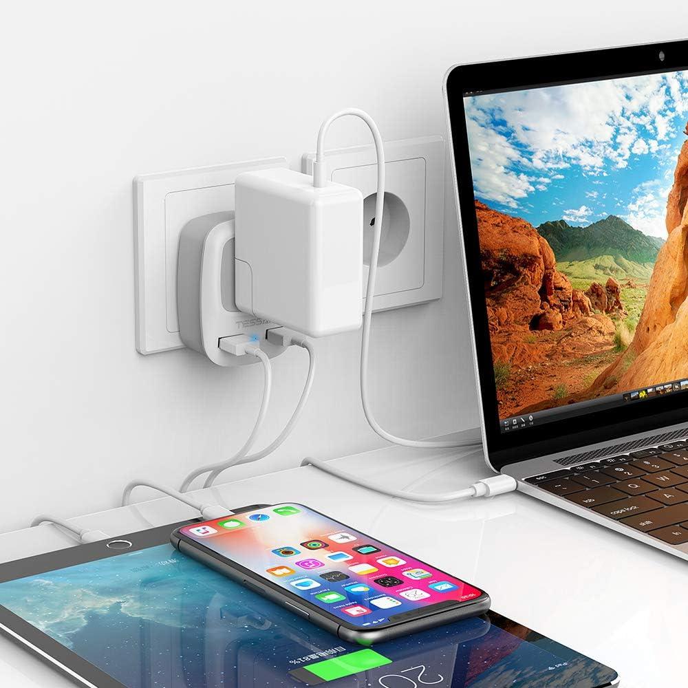 imageTESSAN European Travel Plug Adapter Europe Power Adaptor with 2 USB Ports International Type C Outlet Charger for US to Most of EU Iceland Spain Italy France GermanygraywhiteType H