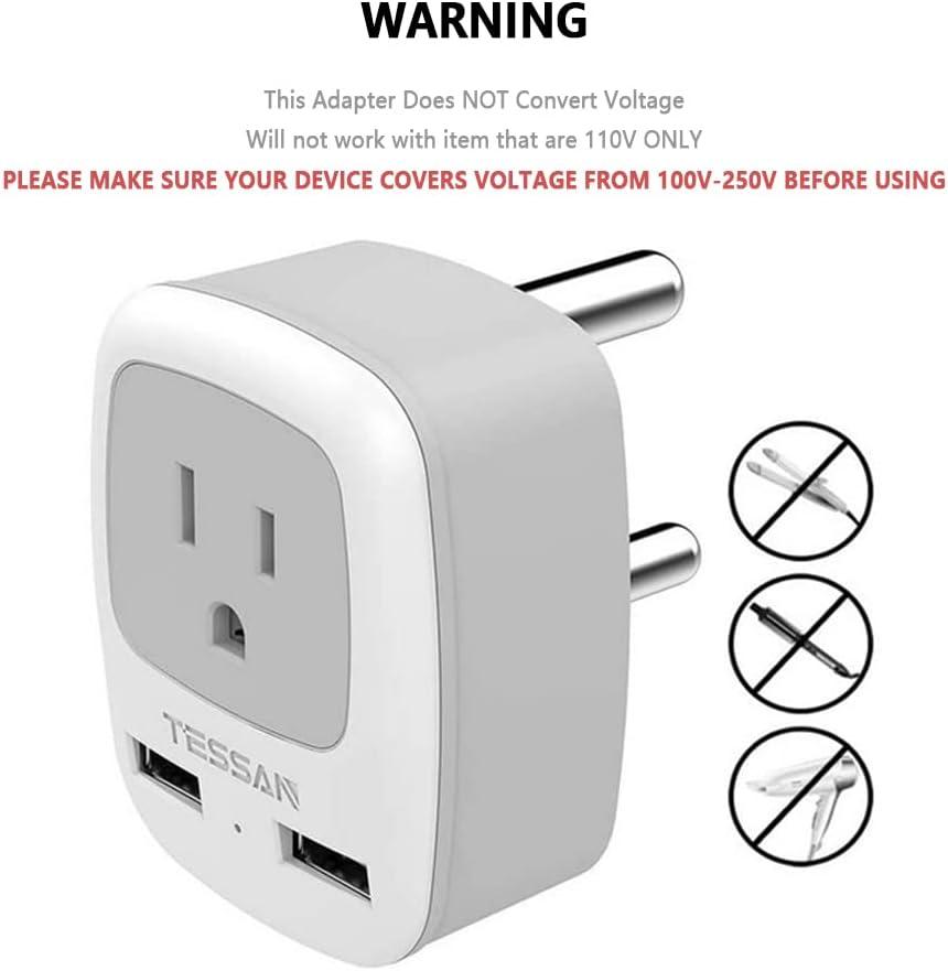 imageTESSAN European Travel Plug Adapter Europe Power Adaptor with 2 USB Ports International Type C Outlet Charger for US to Most of EU Iceland Spain Italy France Germanygray Type M