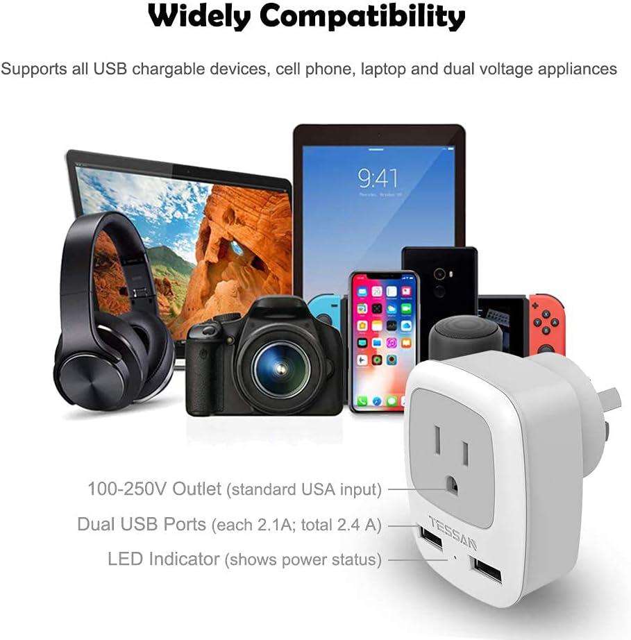 imageTESSAN European Travel Plug Adapter Europe Power Adaptor with 2 USB Ports International Type C Outlet Charger for US to Most of EU Iceland Spain Italy France Germanywhitegrey