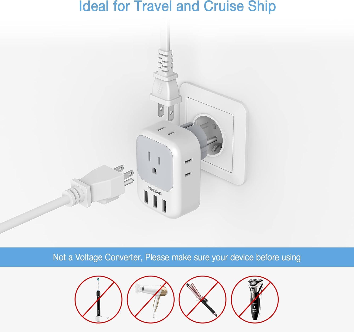 imageTESSAN European Travel Plug Adapter Type C Power Adaptor with 4 AC Outlets 3 USB Ports 2 USB C Europe Outlet Adapter for USA to EU Euro International Italy Iceland Spain France Greece GermanygreywhiteType EF