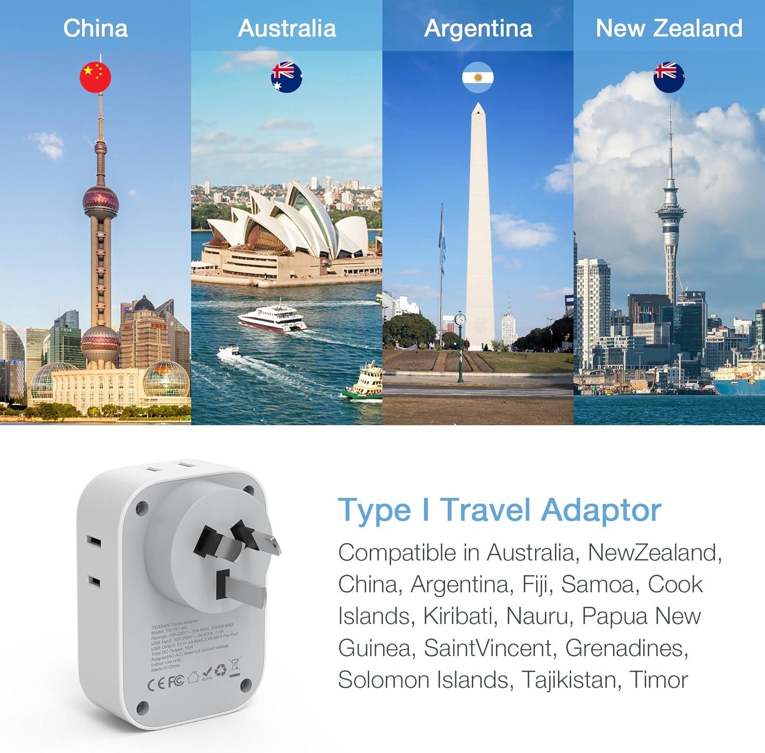 imageTESSAN European Travel Plug Adapter Type C Power Adaptor with 4 AC Outlets 3 USB Ports 2 USB C Europe Outlet Adapter for USA to EU Euro International Italy Iceland Spain France Greece GermanygraywhiteType I