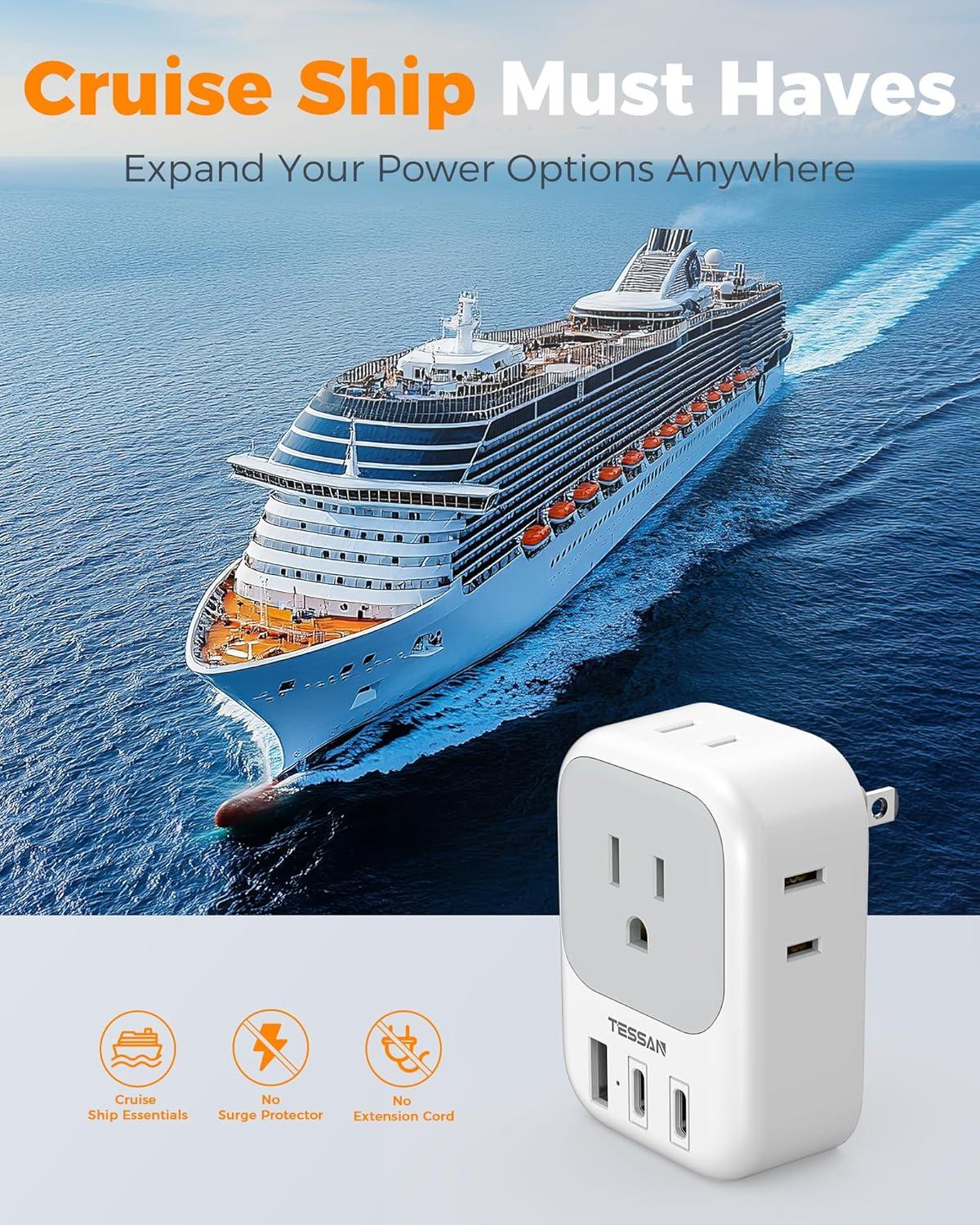 imageTESSAN European Travel Plug Adapter Type C Power Adaptor with 4 AC Outlets 3 USB Ports 2 USB C Europe Outlet Adapter for USA to EU Euro International Italy Iceland Spain France Greece GermanyGrayType A