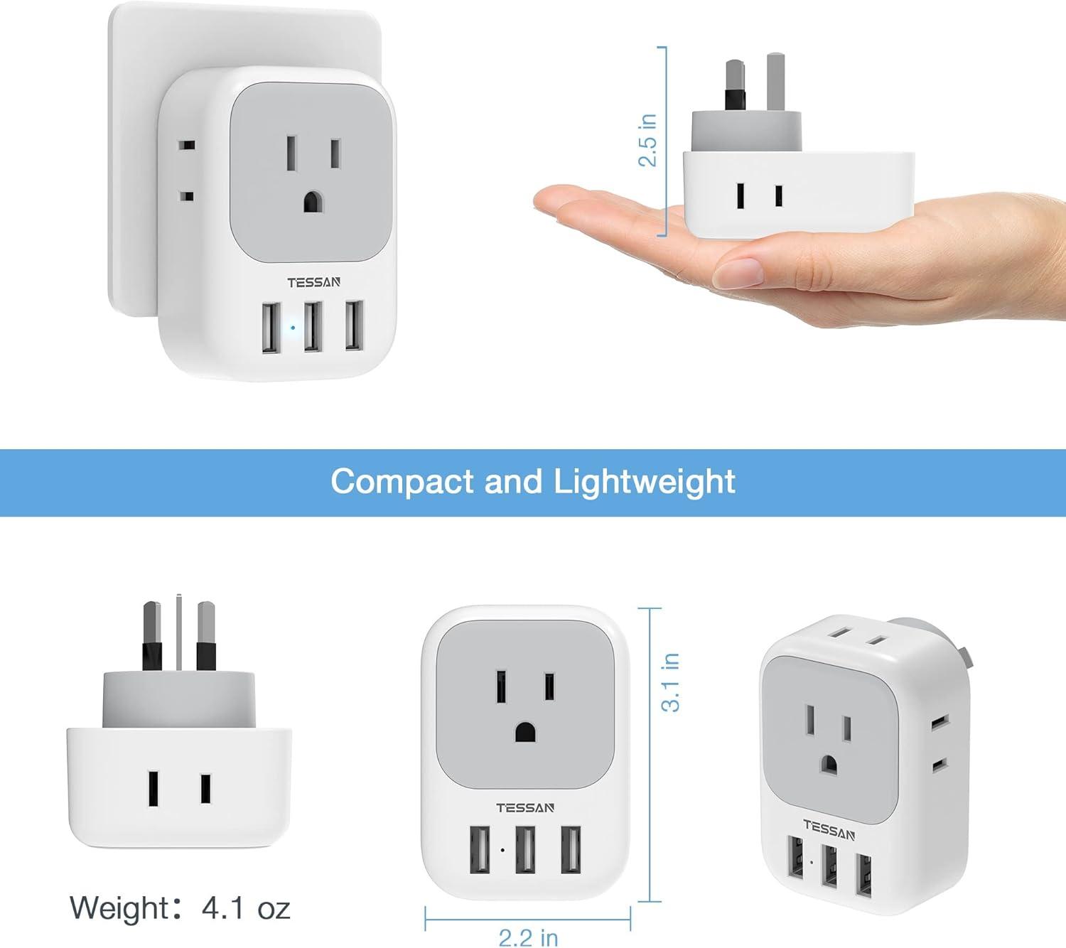 imageTESSAN European Travel Plug Adapter Type C Power Adaptor with 4 AC Outlets 3 USB Ports 2 USB C Europe Outlet Adapter for USA to EU Euro International Italy Iceland Spain France Greece GermanygraywhiteType I