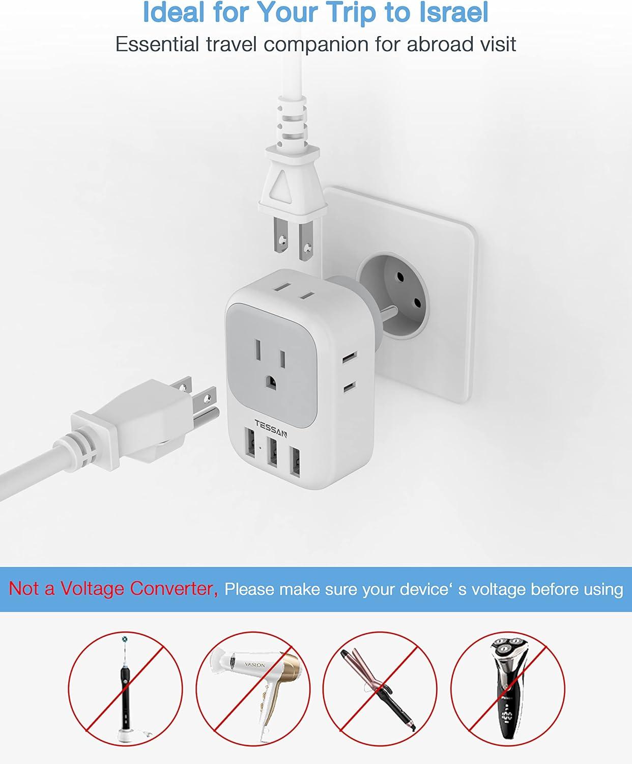 imageTESSAN European Travel Plug Adapter Type C Power Adaptor with 4 AC Outlets 3 USB Ports 2 USB C Europe Outlet Adapter for USA to EU Euro International Italy Iceland Spain France Greece GermanywhitegreyType H