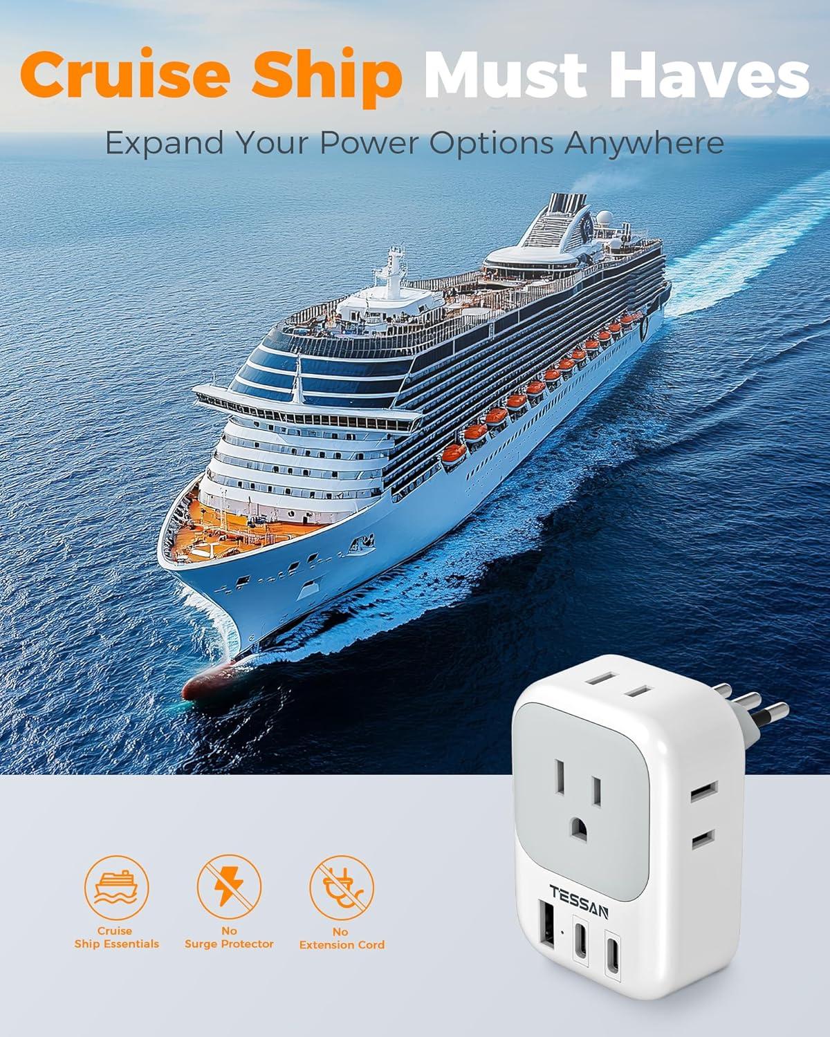 imageTESSAN European Travel Plug Adapter Type C Power Adaptor with 4 AC Outlets 3 USB Ports 2 USB C Europe Outlet Adapter for USA to EU Euro International Italy Iceland Spain France Greece GermanygraywhiteType L