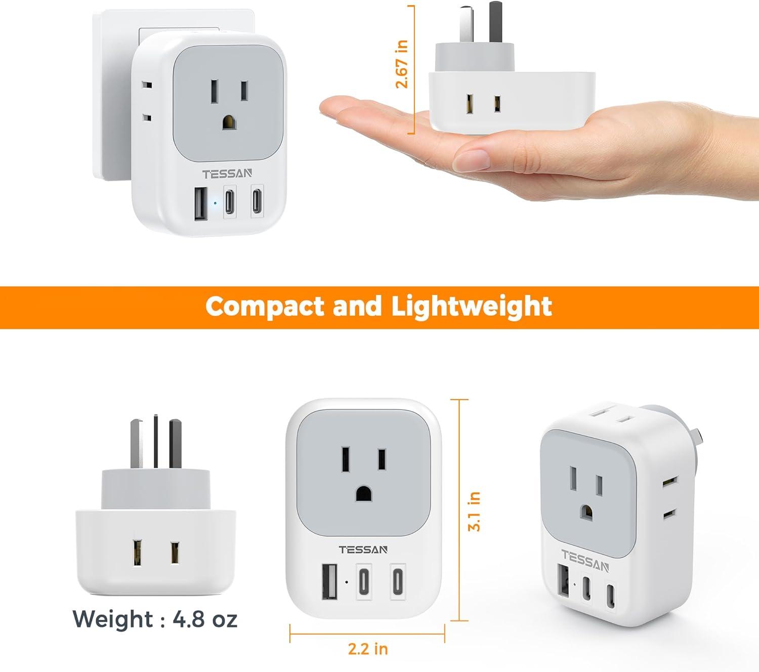 imageTESSAN European Travel Plug Adapter Type C Power Adaptor with 4 AC Outlets 3 USB Ports 2 USB C Europe Outlet Adapter for USA to EU Euro International Italy Iceland Spain France Greece GermanyGreyType I 2 USB C