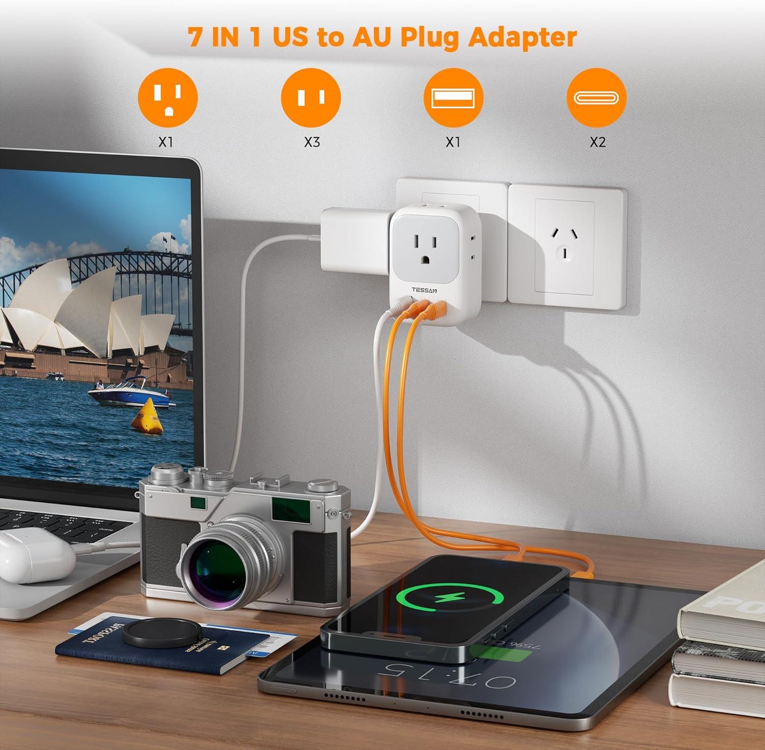 imageTESSAN European Travel Plug Adapter Type C Power Adaptor with 4 AC Outlets 3 USB Ports 2 USB C Europe Outlet Adapter for USA to EU Euro International Italy Iceland Spain France Greece GermanyGreyType I 2 USB C