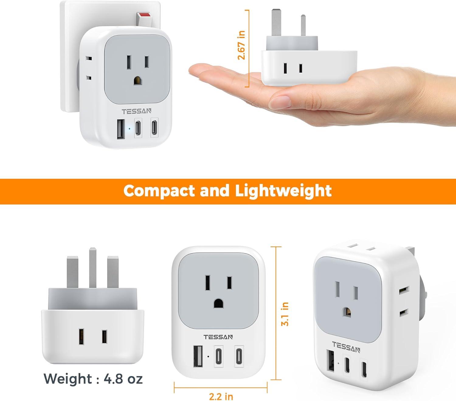 imageTESSAN European Travel Plug Adapter Type C Power Adaptor with 4 AC Outlets 3 USB Ports 2 USB C Europe Outlet Adapter for USA to EU Euro International Italy Iceland Spain France Greece GermanyGreyType G 2 USB C