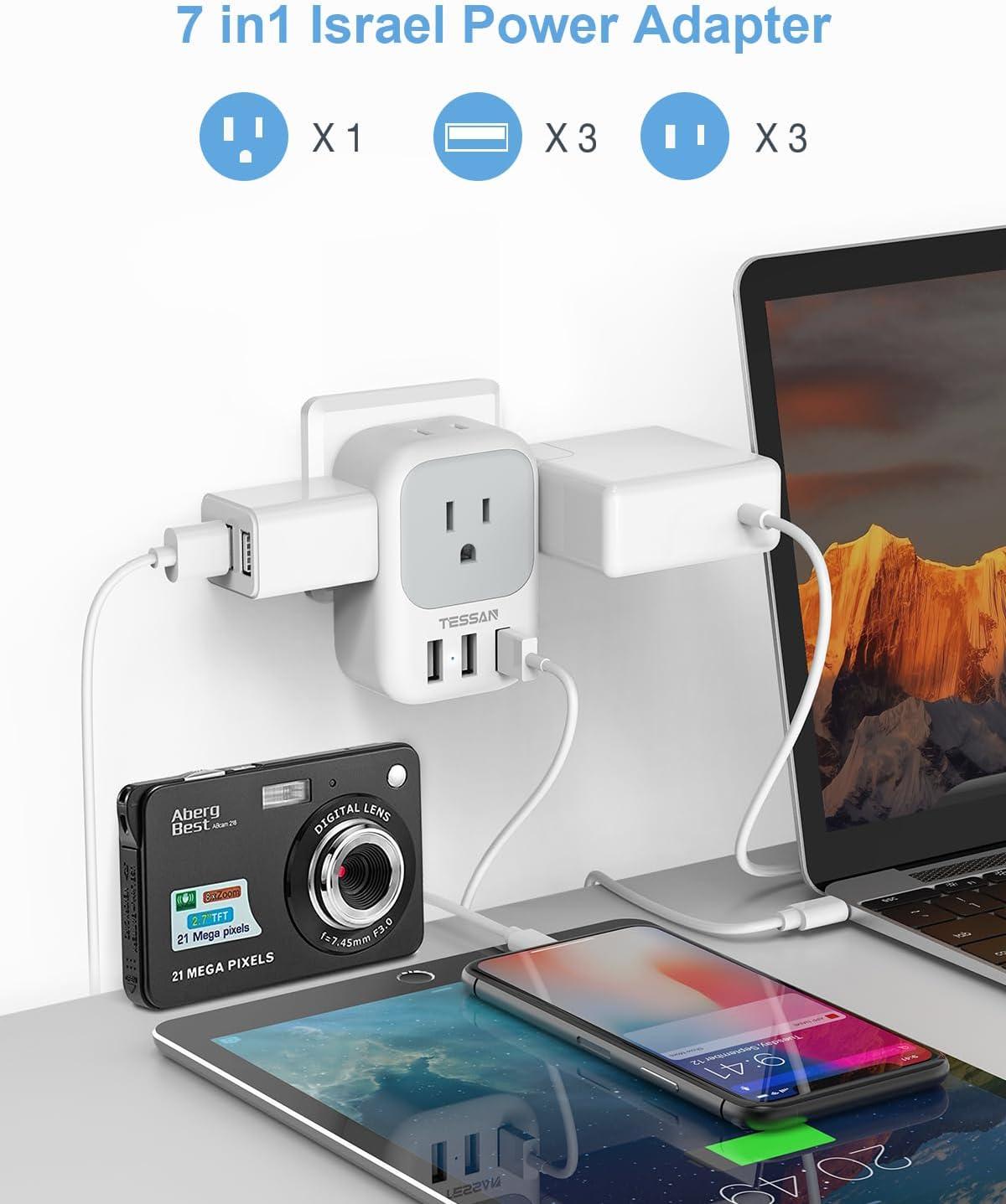 imageTESSAN European Travel Plug Adapter Type C Power Adaptor with 4 AC Outlets 3 USB Ports 2 USB C Europe Outlet Adapter for USA to EU Euro International Italy Iceland Spain France Greece GermanywhitegreyType H